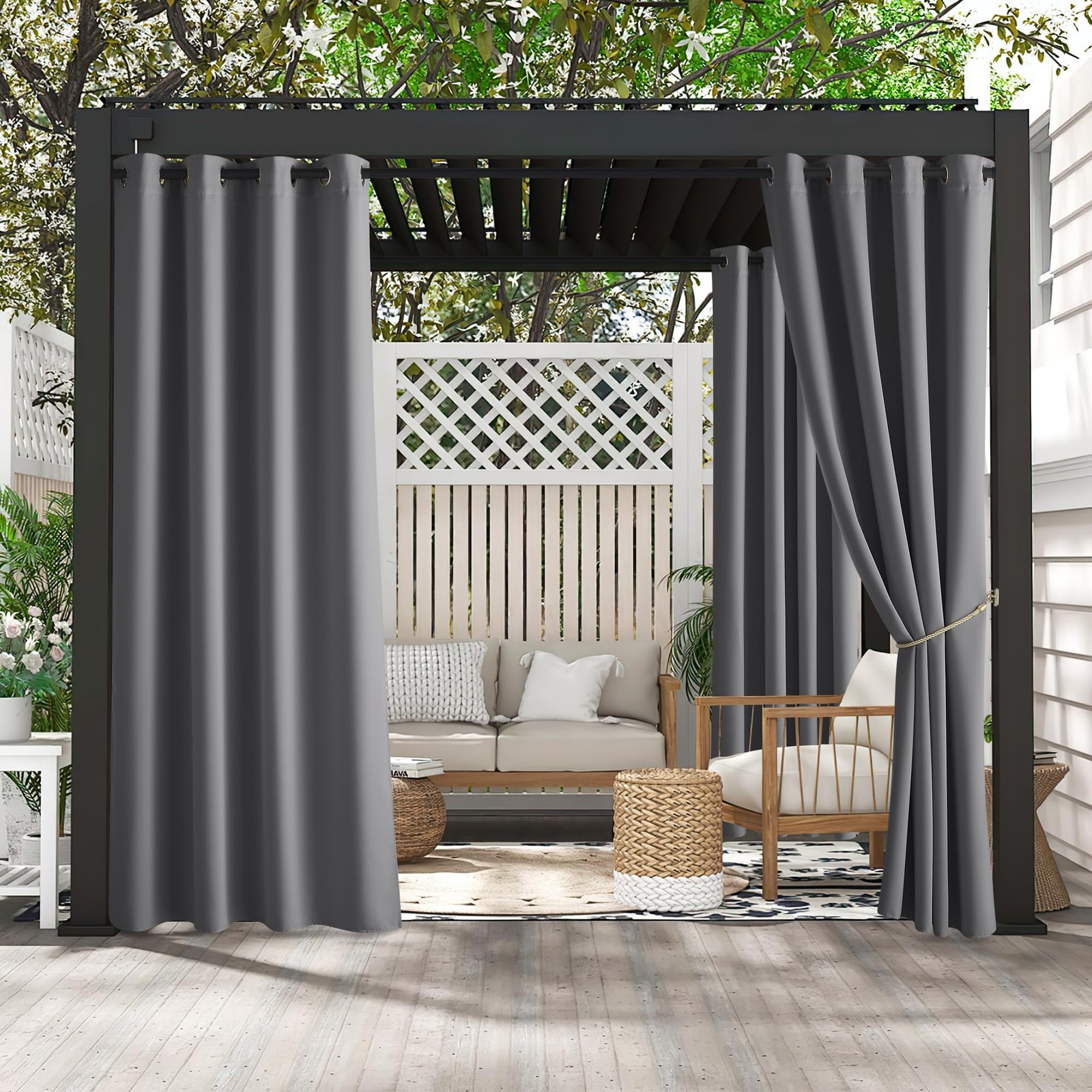 RYB HOME 2 Panels Fade Resistant Outdoor Curtains for Patio Waterproof Block Sun