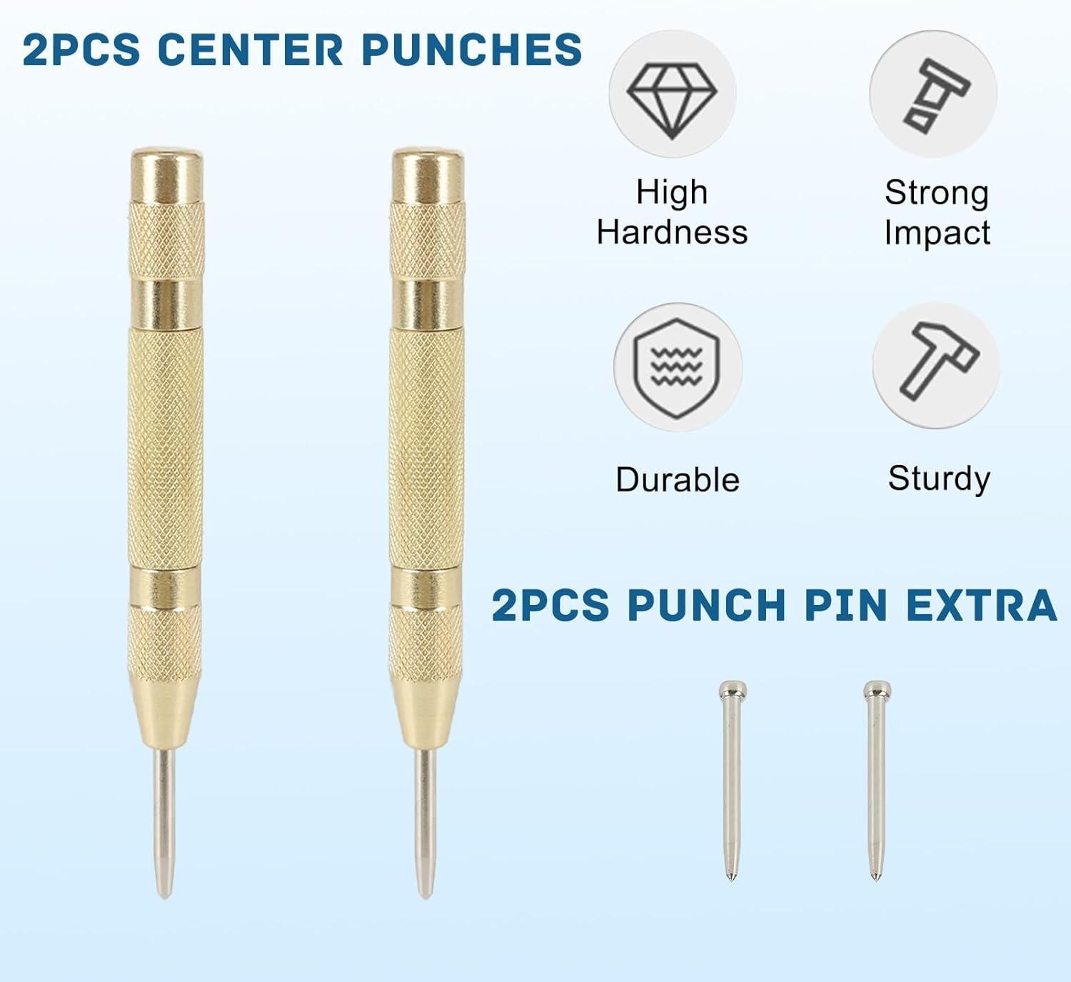 2 Super Strong Automatic Centre Punch Adjustable Spring Loaded Metal