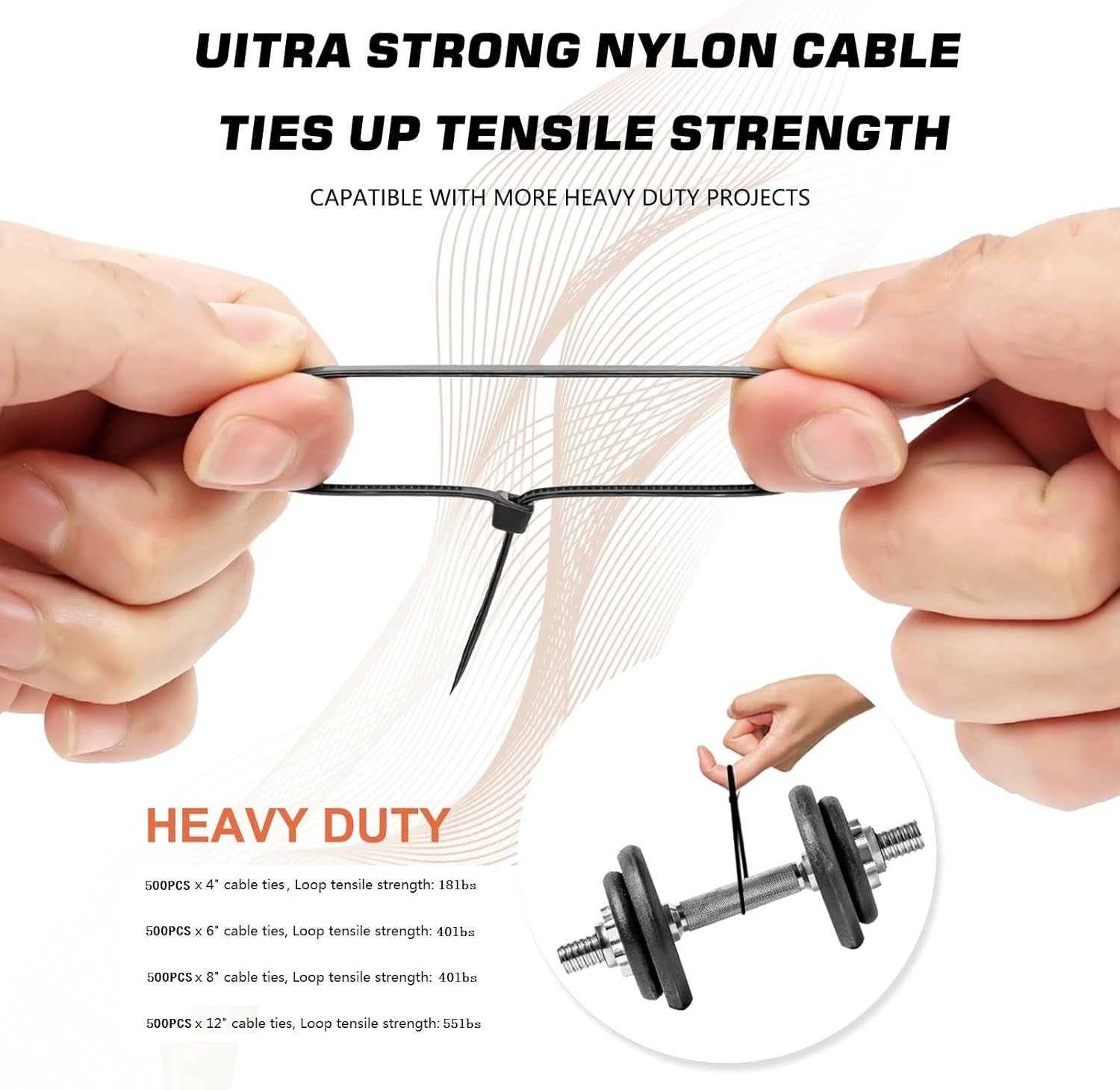 Zip Ties Assorted Sizes(4”+6”+8”+12”), 2000 Pack,Black Cable Ties,Multi-Purpose
