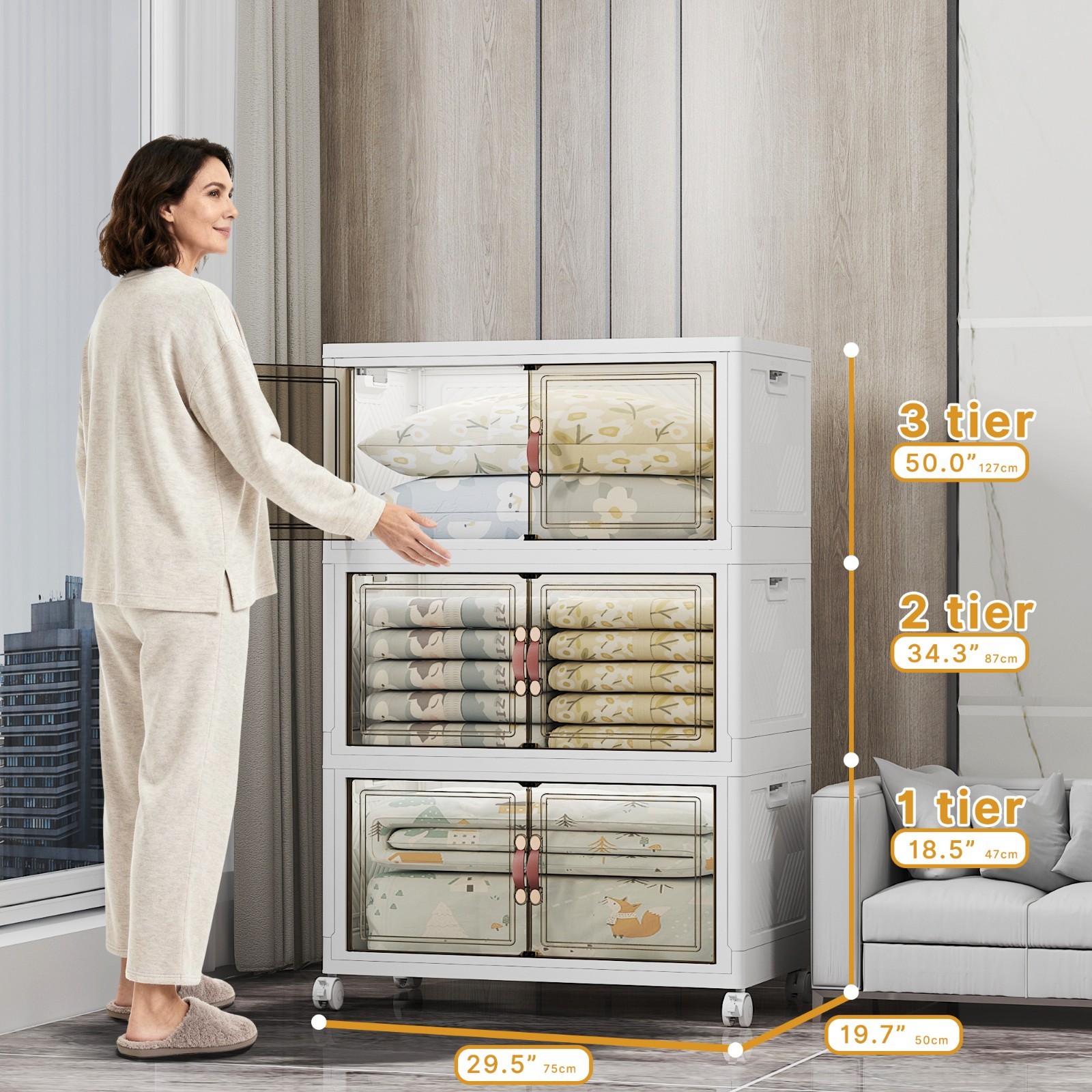 UAMFURI Extra Large Stackable Storage Bins with Lids & Wheels & Door, 640QT