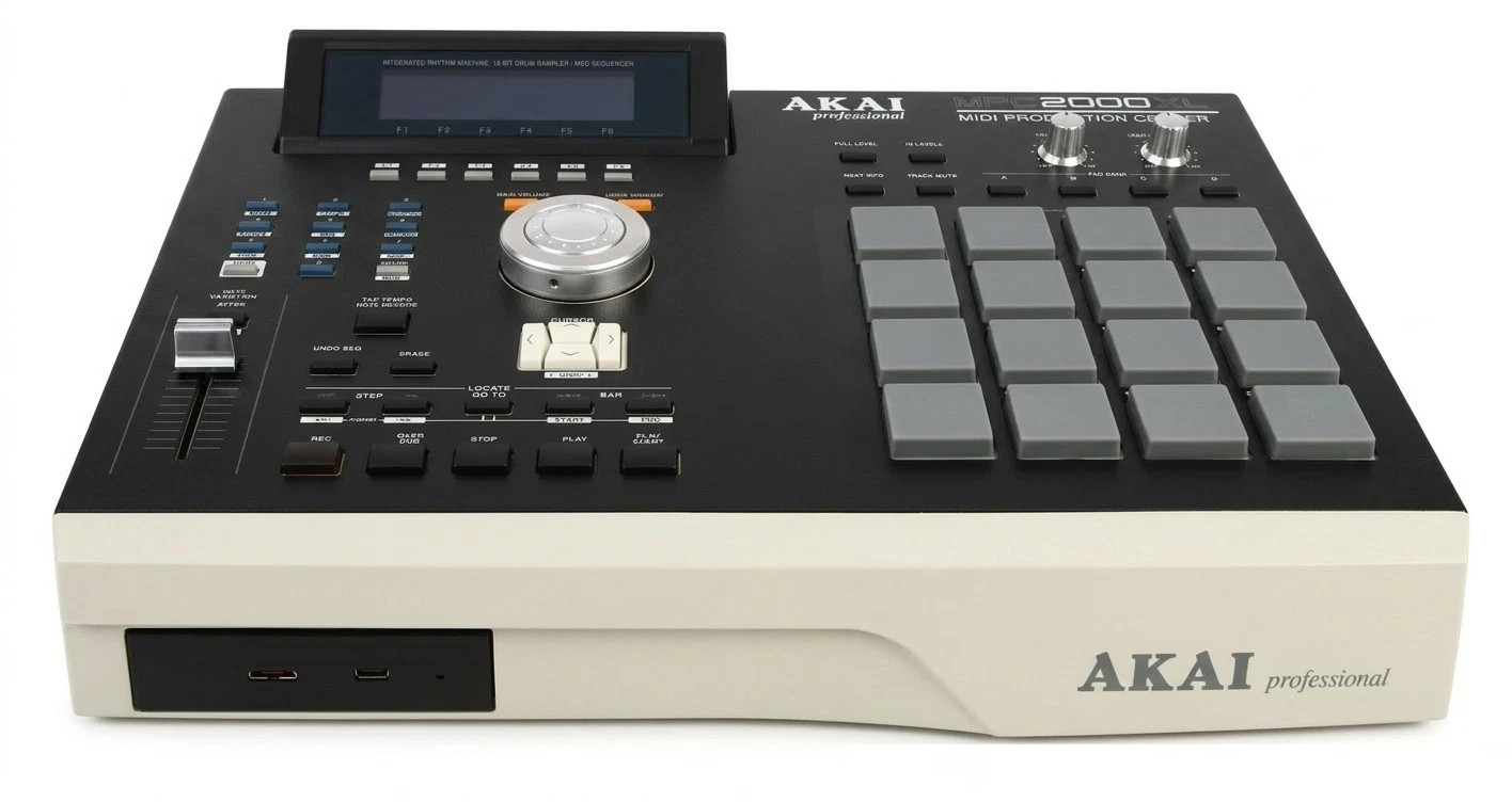 CUSTOM BLACK  AKAI MPC2000XL, ORANGE LCD, MINI SD CARD READER, 32MB RAM
