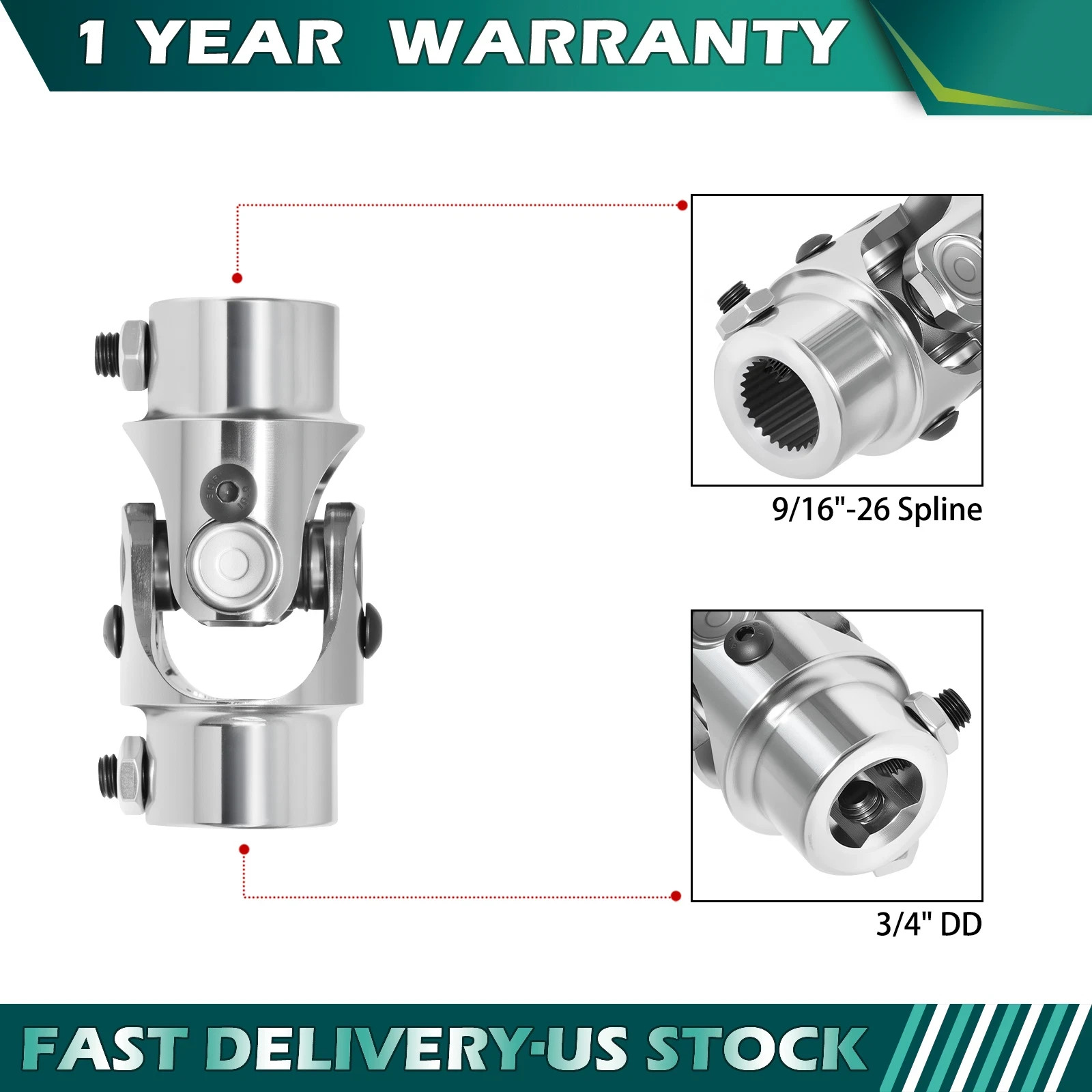 Mustang II Manual Steering U-Joint 3/4" DD x 9/16"-26 Spline