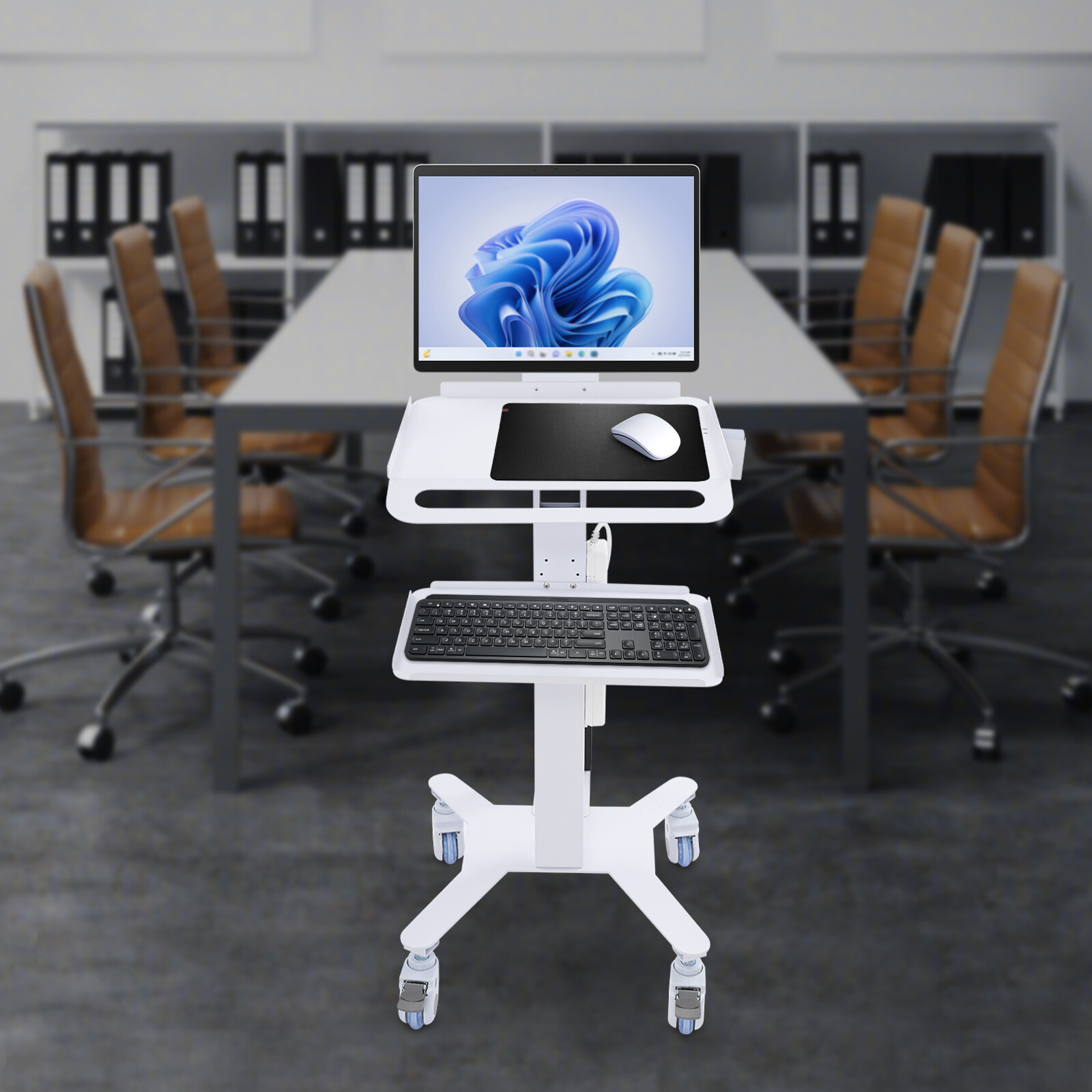 Mobile Standing Workstation Adjustable Height Rolling Computer Cart With Wheels