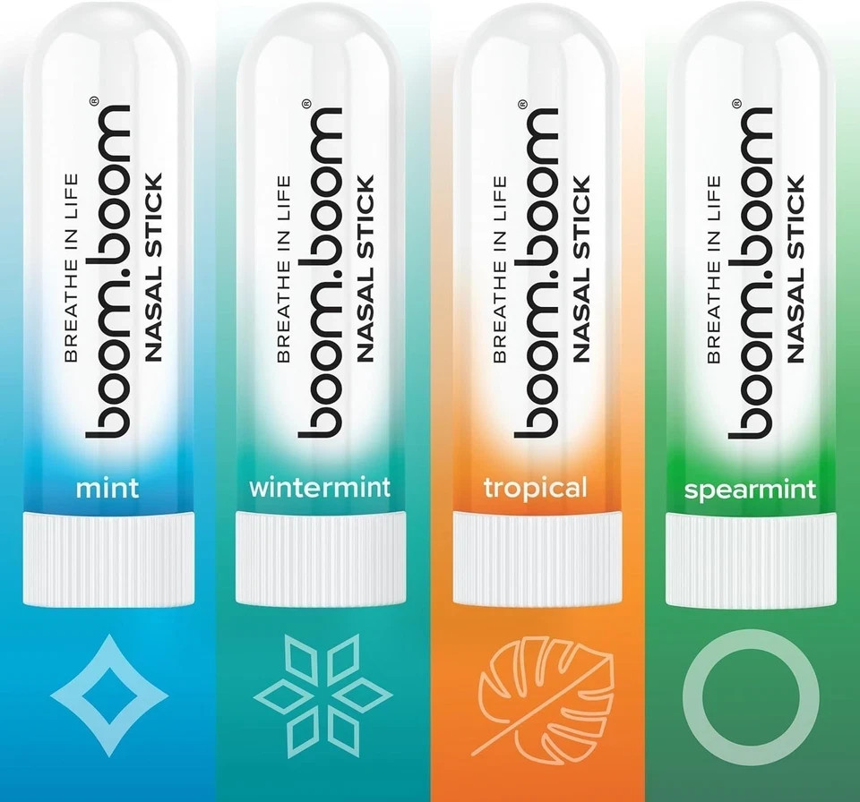 GENUINE BoomBoom Nasal Stick Assorted (4 Pack) Boosts Focus Enhances Breathing