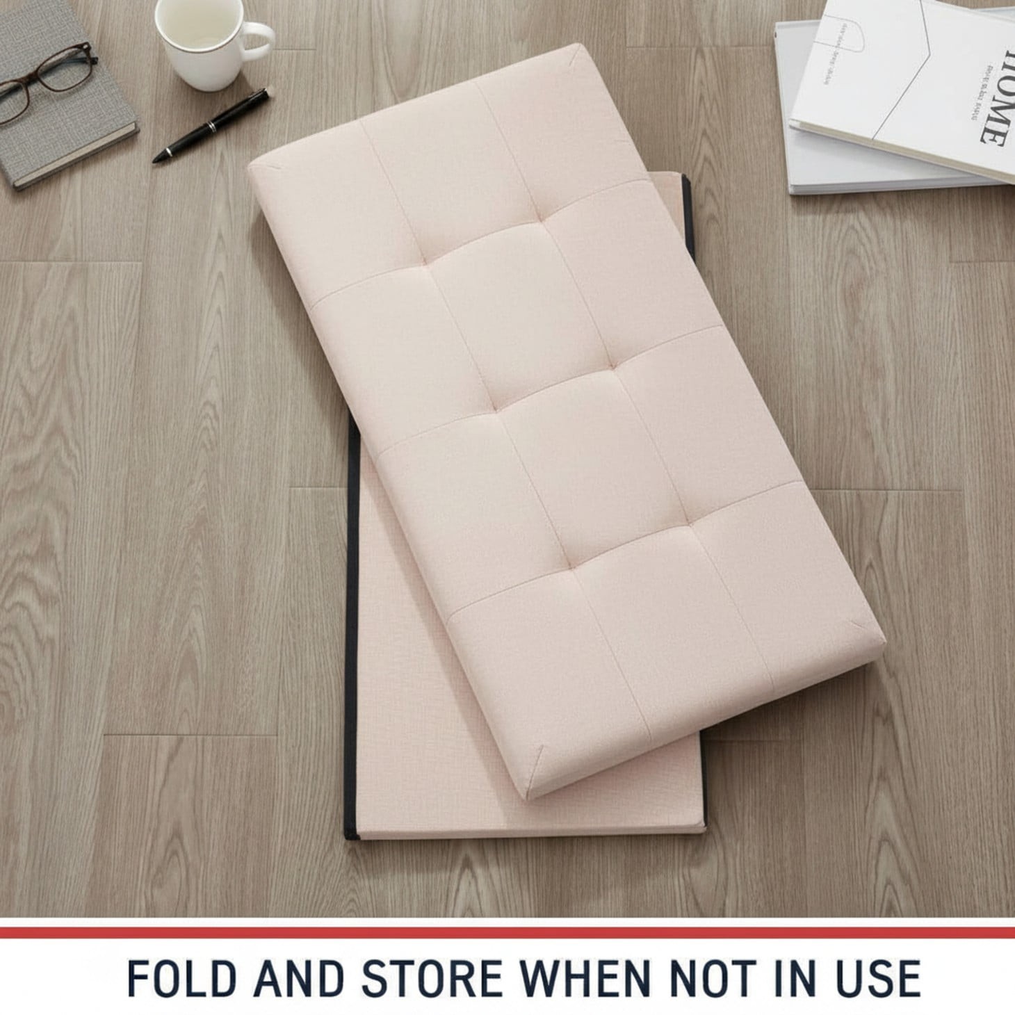 30" Storage Ottoman Bench, Foldable Footrest Stool with High Load Capacity