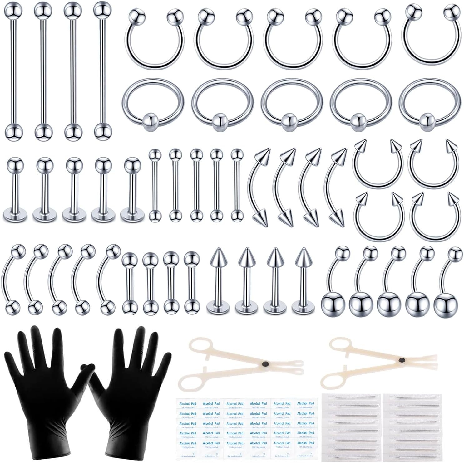 Piercing Kit 104 Pieces Stainless Steel 14G16G Body Jewelry Piercing Supplies