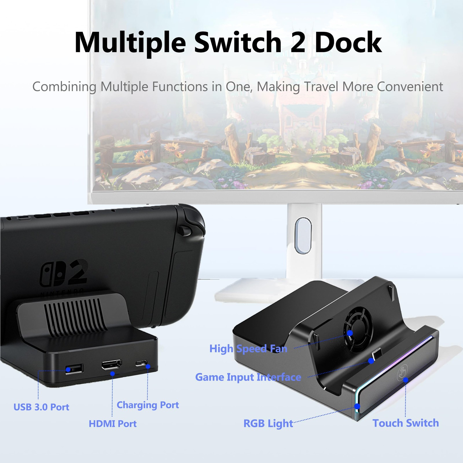 Switch 2 Dock for Nintendo Switch 2, Portable TV Docking Station Replacement ...