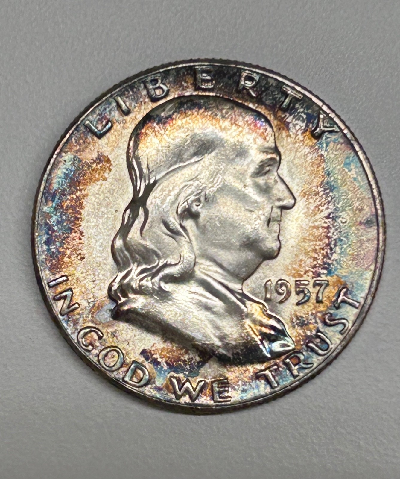 Toned 1957 Franklin Half Dollar 90% Silver Coin Type Set Video Rainbow Toning