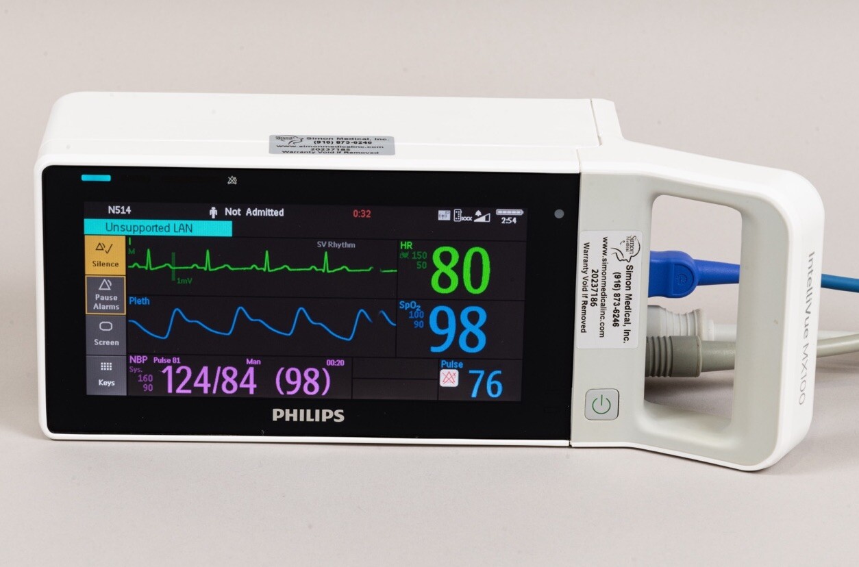 Philips IntelliVue MX100 Monitor 867033 - ECG, NBP, TEMP, PRESS2, Nellcor SPO2