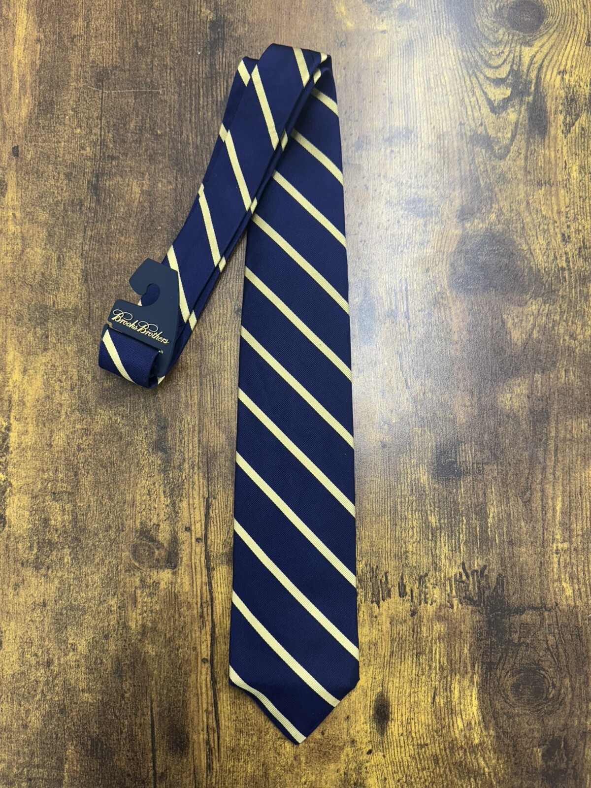 Brooks Brothers Blue With Gold Stripes 100% Silk Men's Necktie 58"
