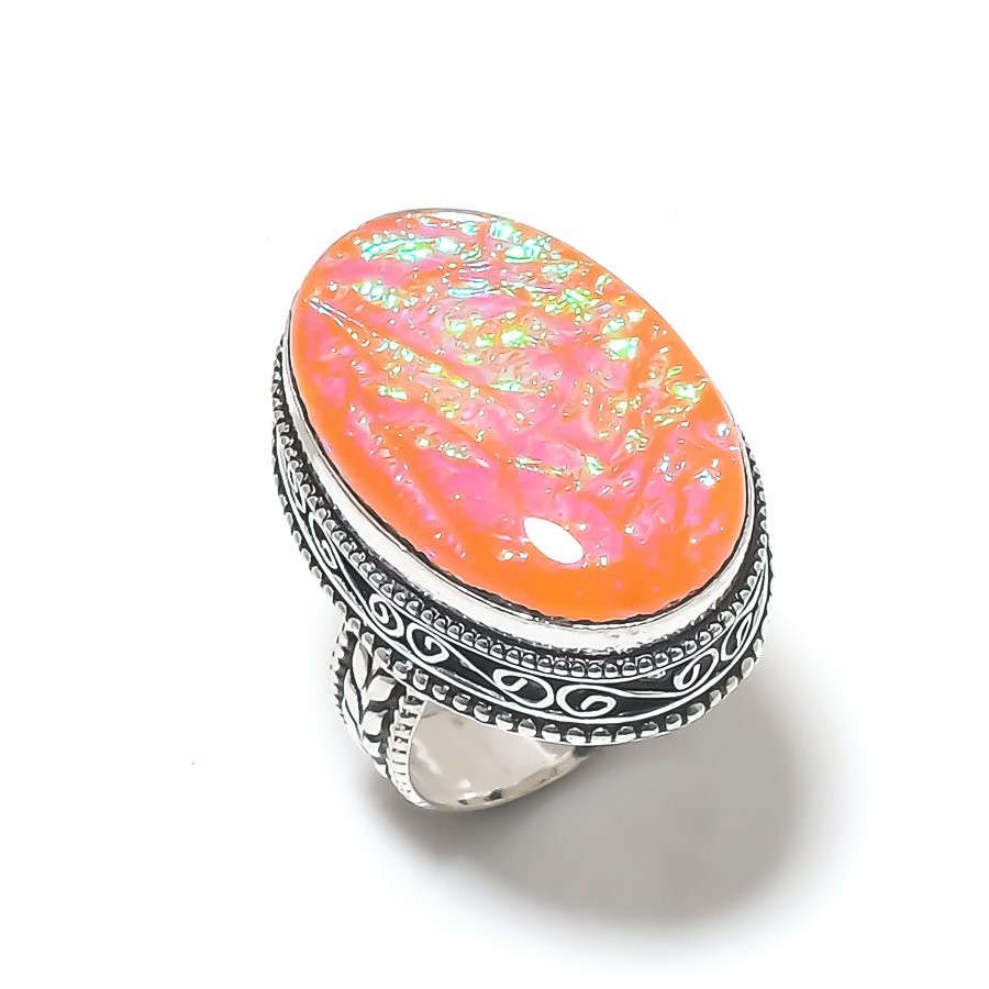 Natural Orange Triplet Opal 925 Sterling Silver Jewelry Ring Size 8 Gift t724