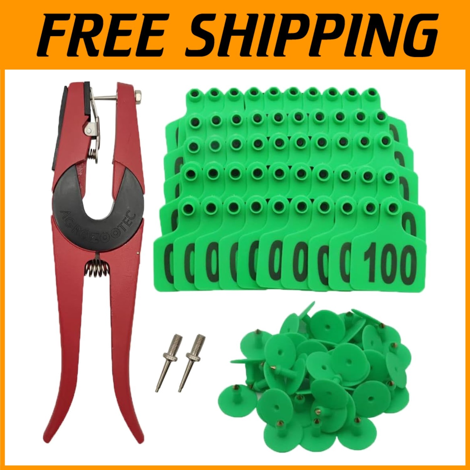 Plastic Livestock Tags for Cows - 001-100 Numbered
