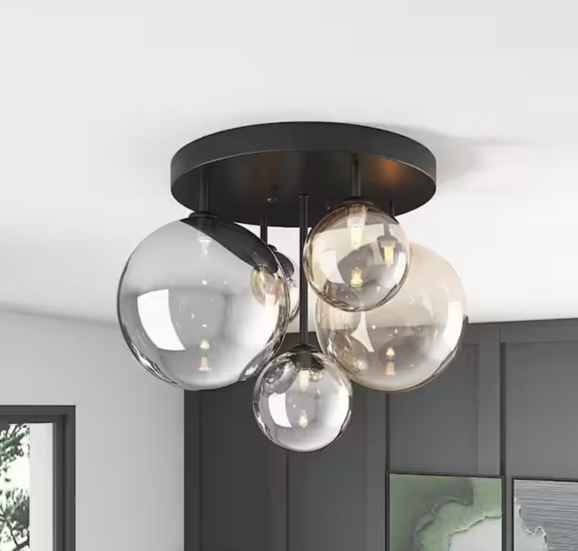 Modern 17.71inch 5-lights Matte Black Semi Flush Mount Ceiling Light