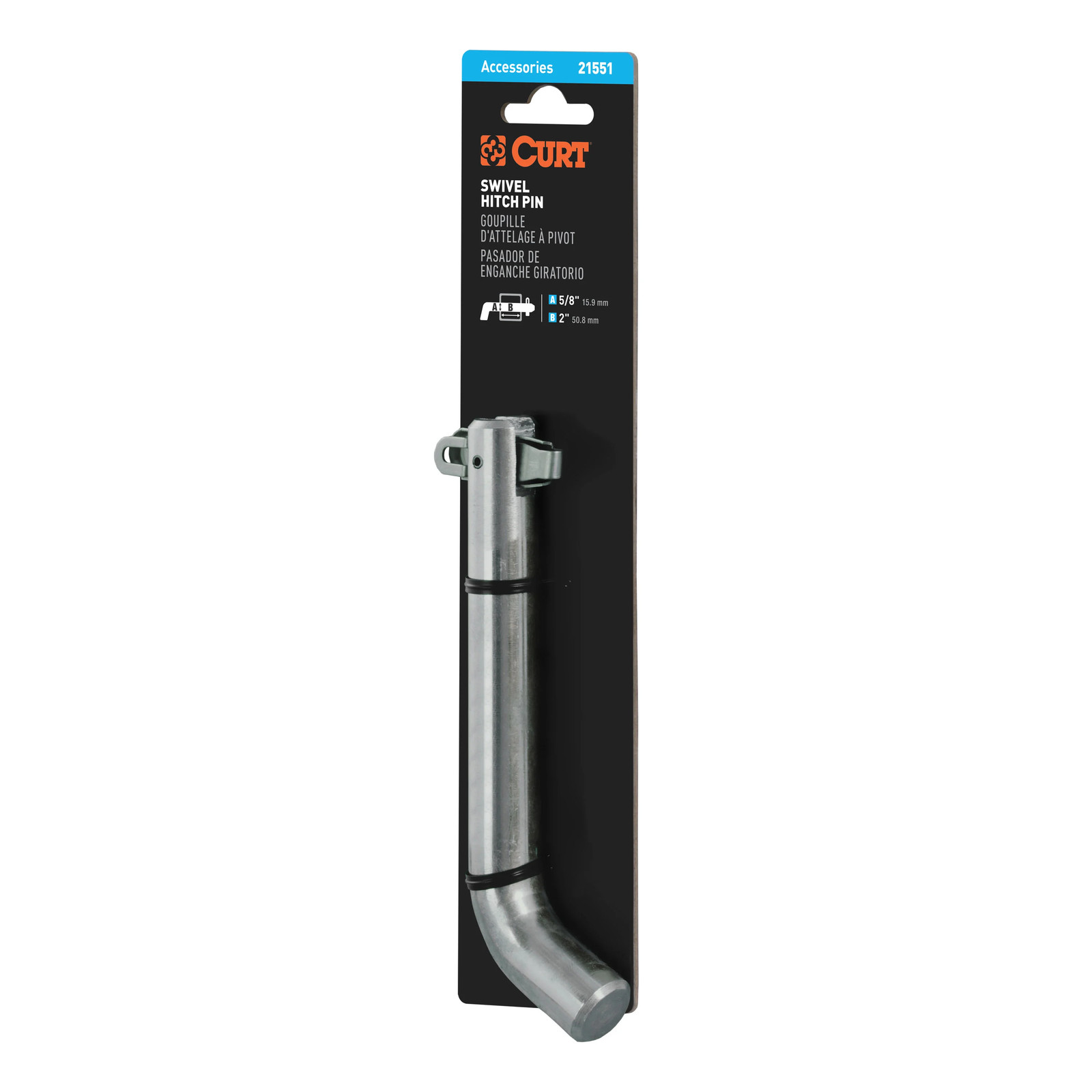 Curt-5/8" Swivel Hitch Pin (2" Receiver, Chrome, Packaged)