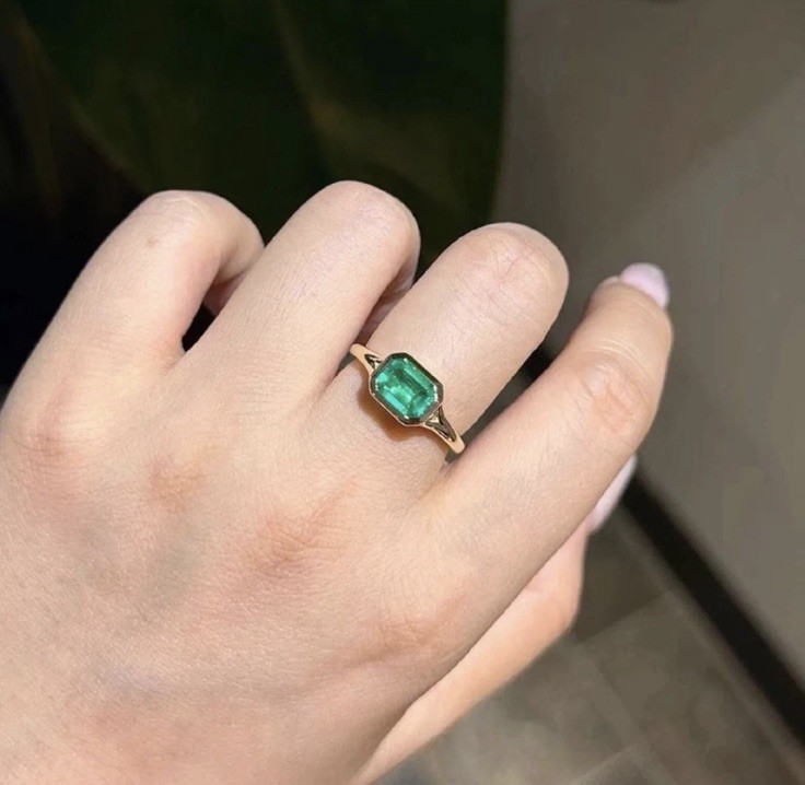Emerald Ring 14k Solid Yellow Gold