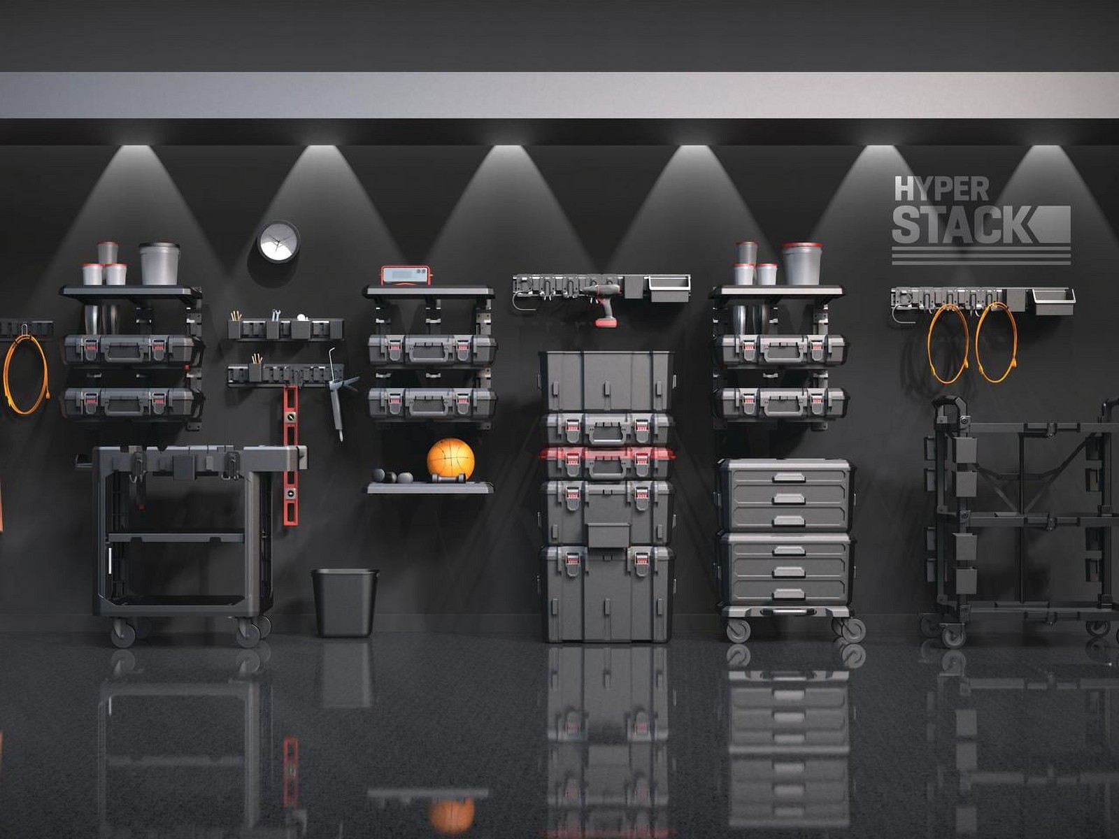 Hyper Tough 3-Pc Heavy Duty Modular Rolling Toolbox System Black