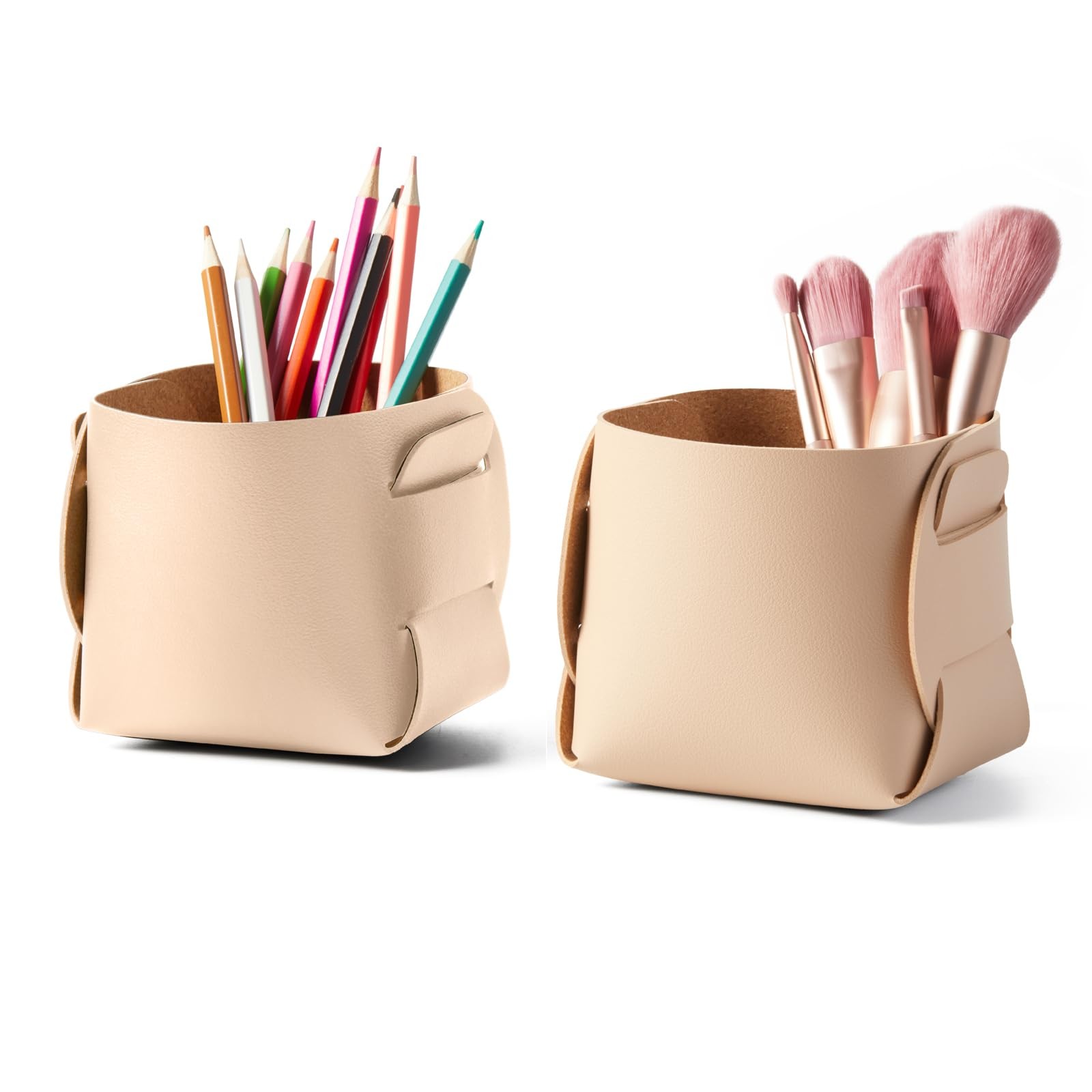 2-Pack Cork Leather Desk Accessories Storage - Pencil Pen Holder - Makeup Bru...