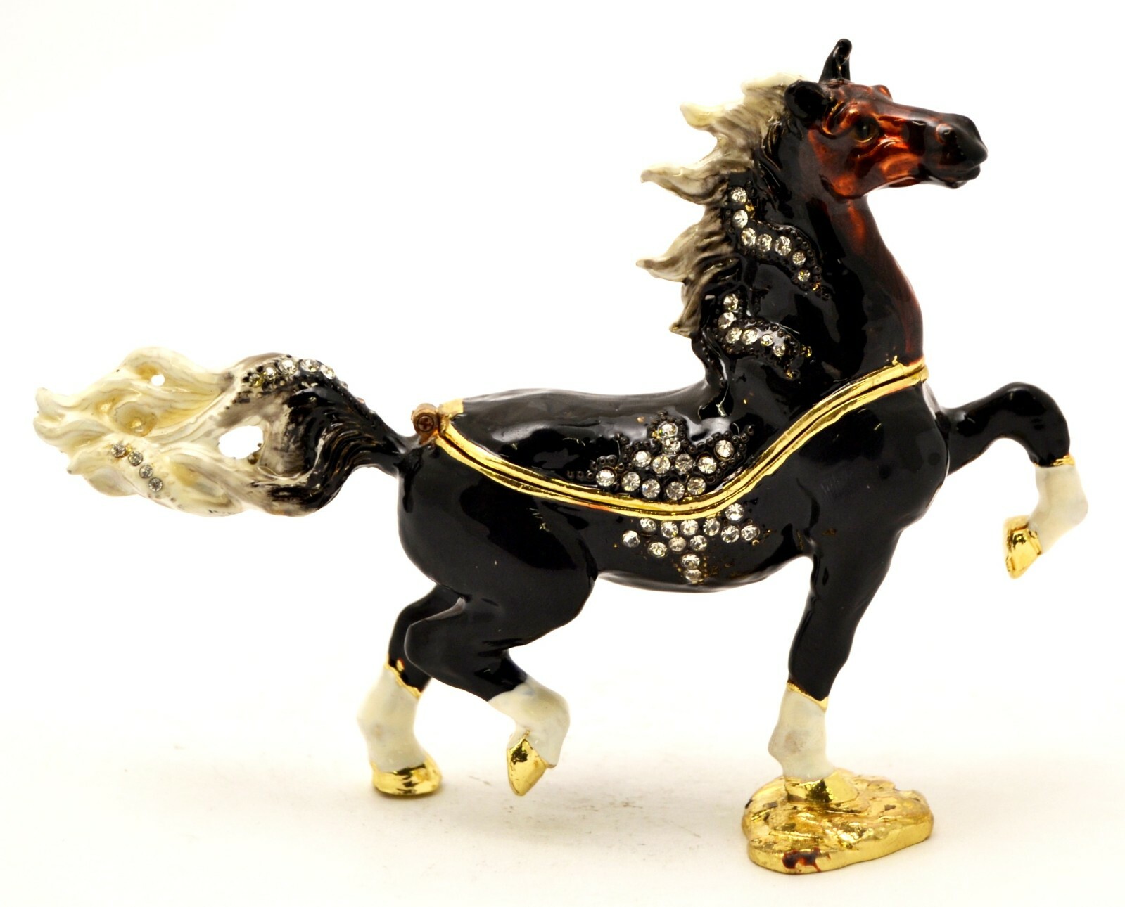Black Horse Trinket Box By Ciel. Hand Set Clear Swarovski Crystals & Enamel