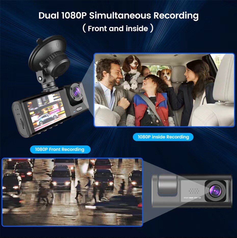 3 lenses Camara De Seguridad Dash Cam Para Auto Carro Delantero/Trasero/Interior