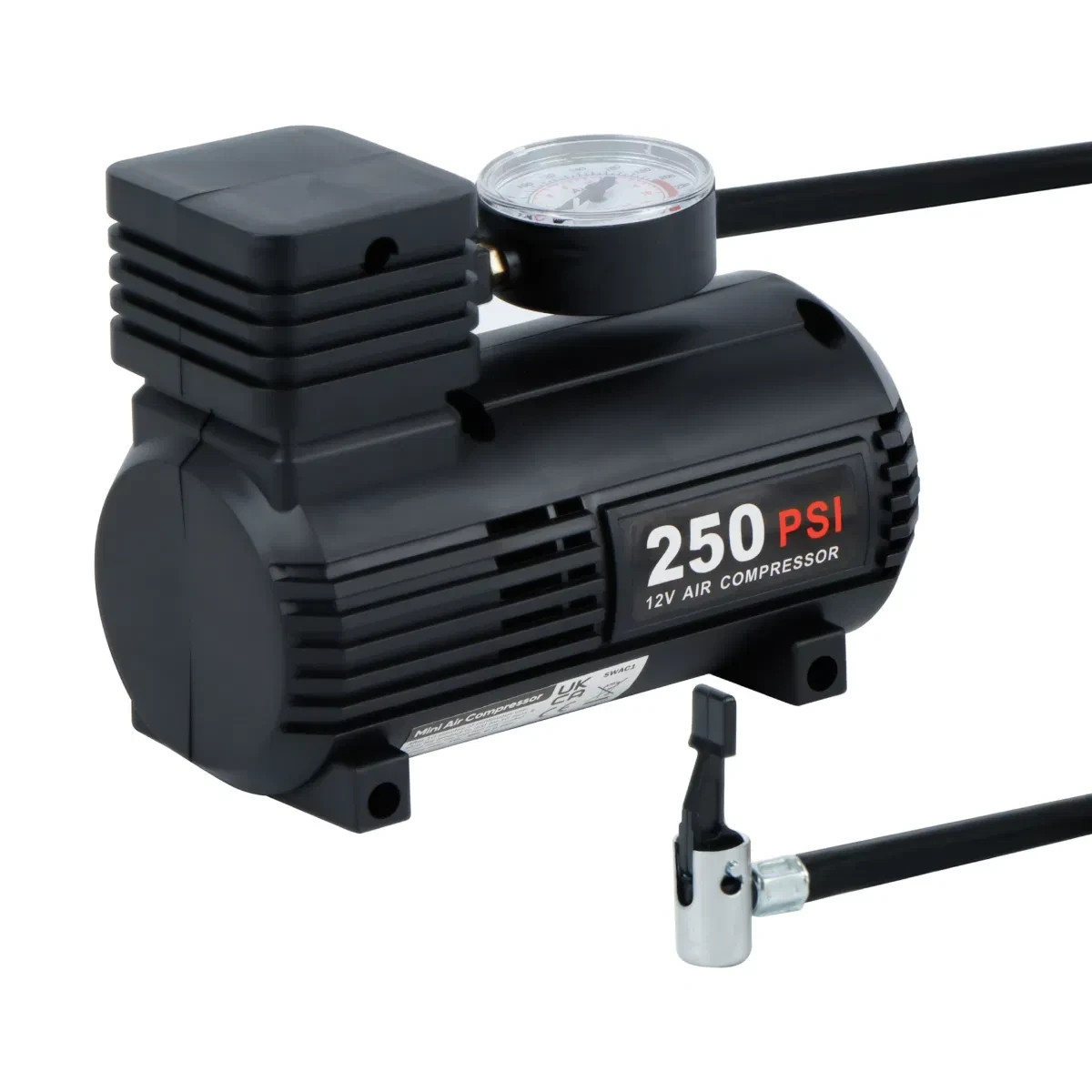 Air Compressor + Gauge Car Bike Tyre Inflator 250PSI Portable Compact 12v SWAC1
