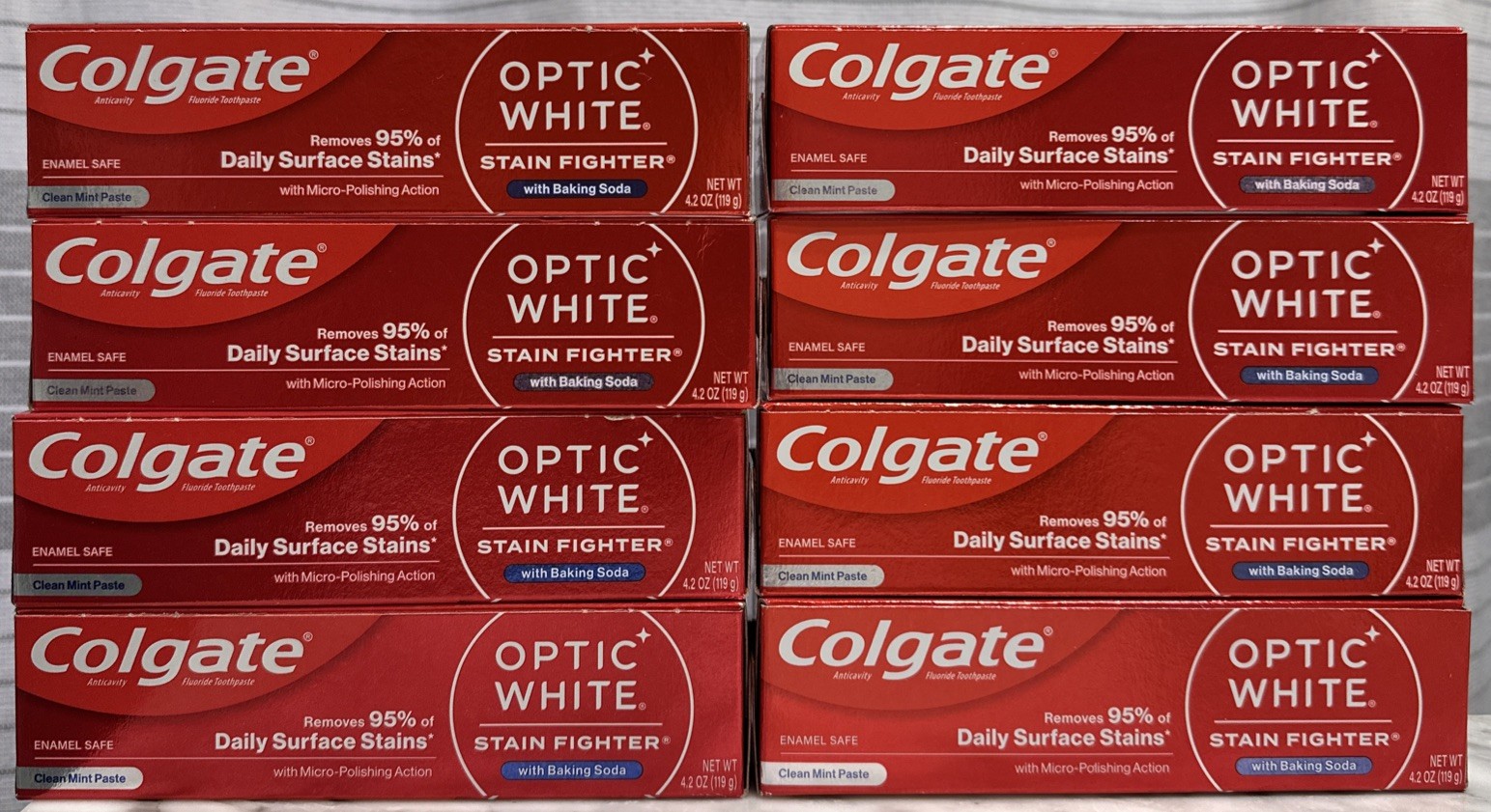 8 Pack: Colgate, Optic White Stainfighter Toothpaste + Baking Soda, 4.2 oz