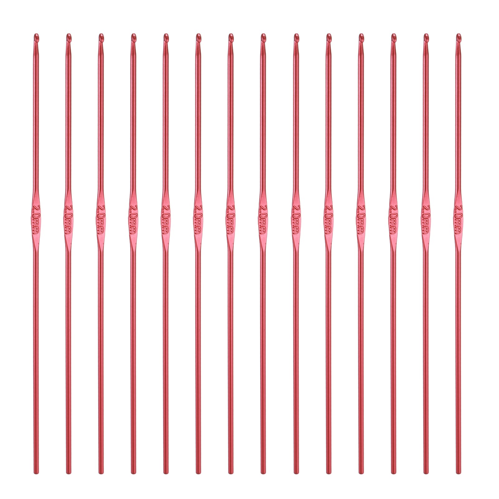 Crochet Hook Set, 14Pcs 2mm Aluminum Ergonomic Crochet Needle Red