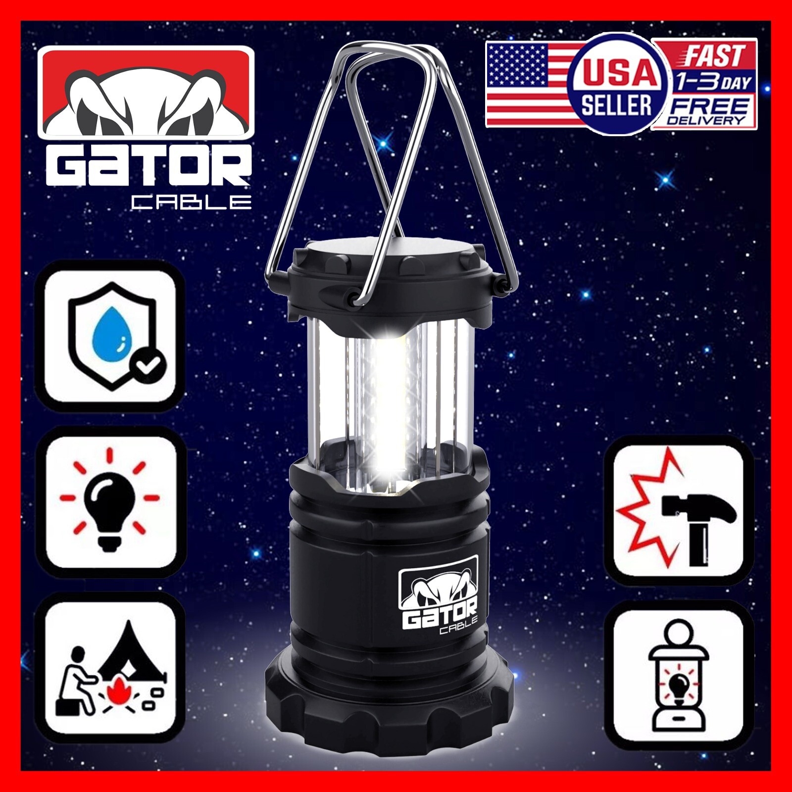 2-Pack Camping LED Bright Emergency Lantern Light Lamp Portable Battery Powered