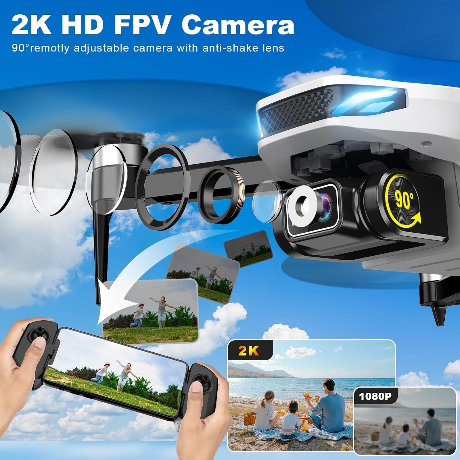 BLINORY HK55 GPS Drone with 2K Camera, Foldable Quadcopter, Auto Return