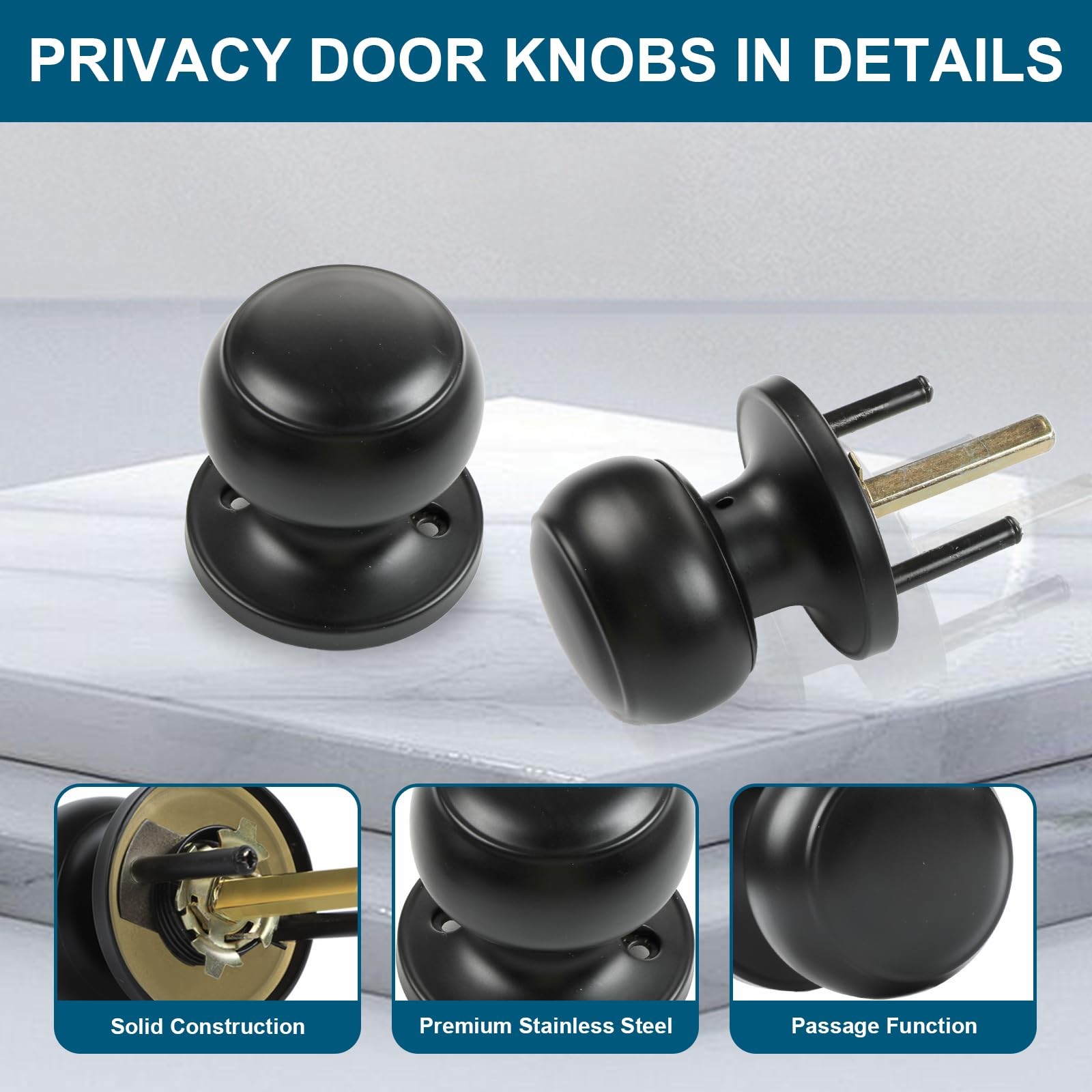 Passage Door Knobs, 4 Pack Matte Black Door Knobs, for Hallway & Closet Non-L...