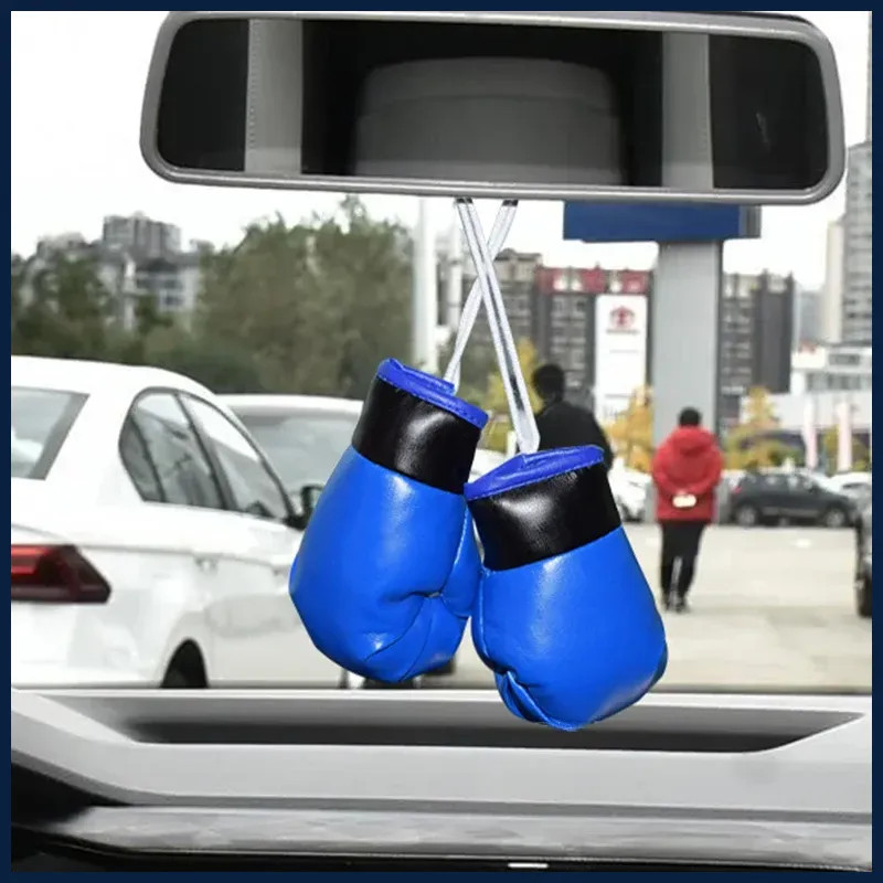 1 Pair Car Boxing Gloves Hanging Ornament Leather Auto Rearview Mirror