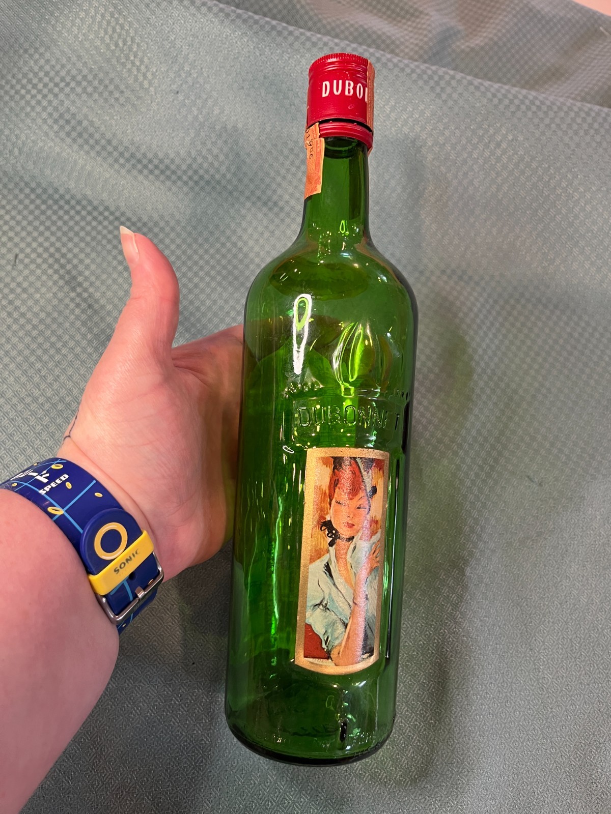 Vintage Dubonnet Decor Display Cocktail Empty Glass Bottle Green