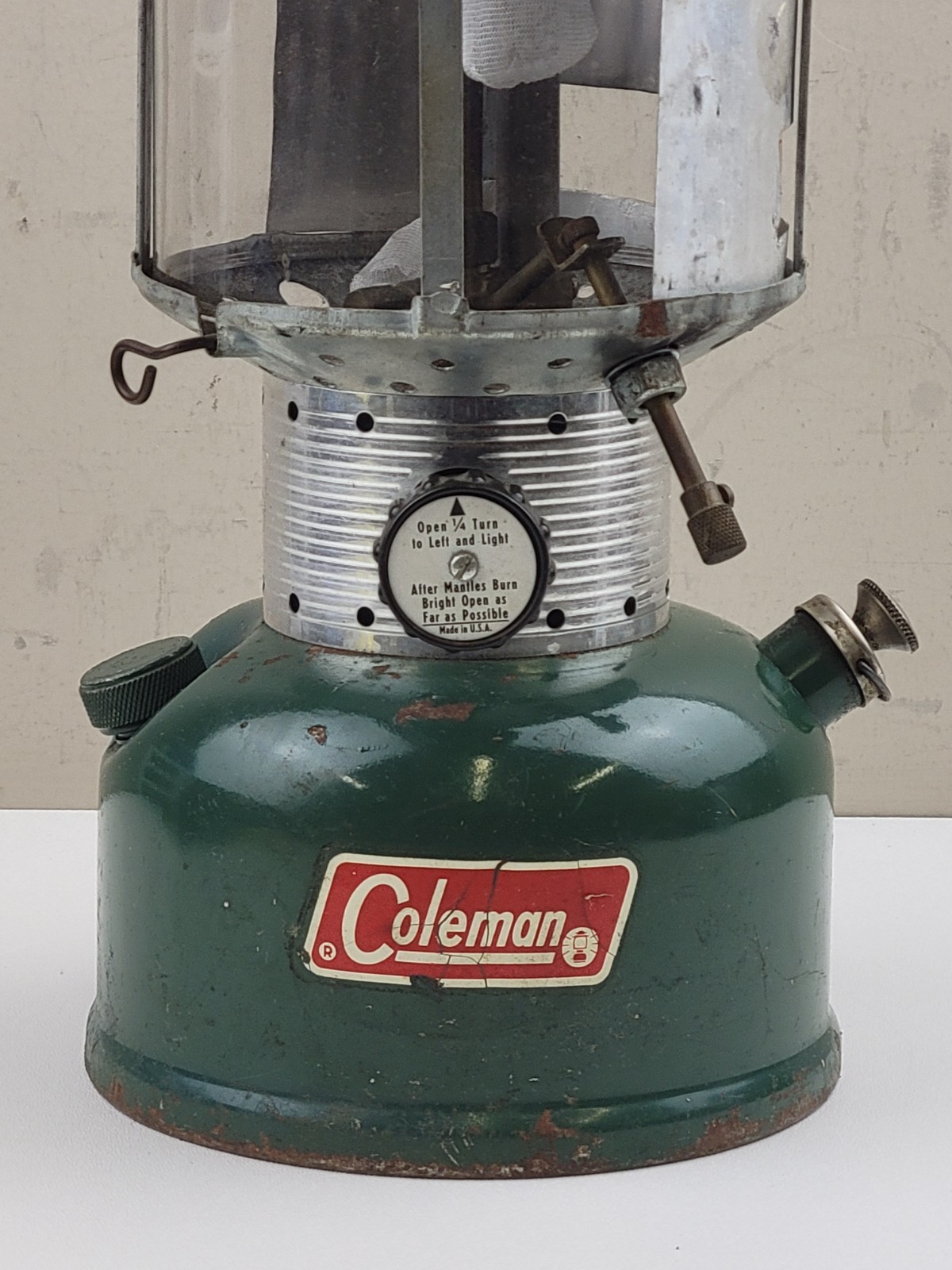 Vintage '70s Green Coleman 220F Camping Lantern w/ Pyrex Globe - *UNTESTED*
