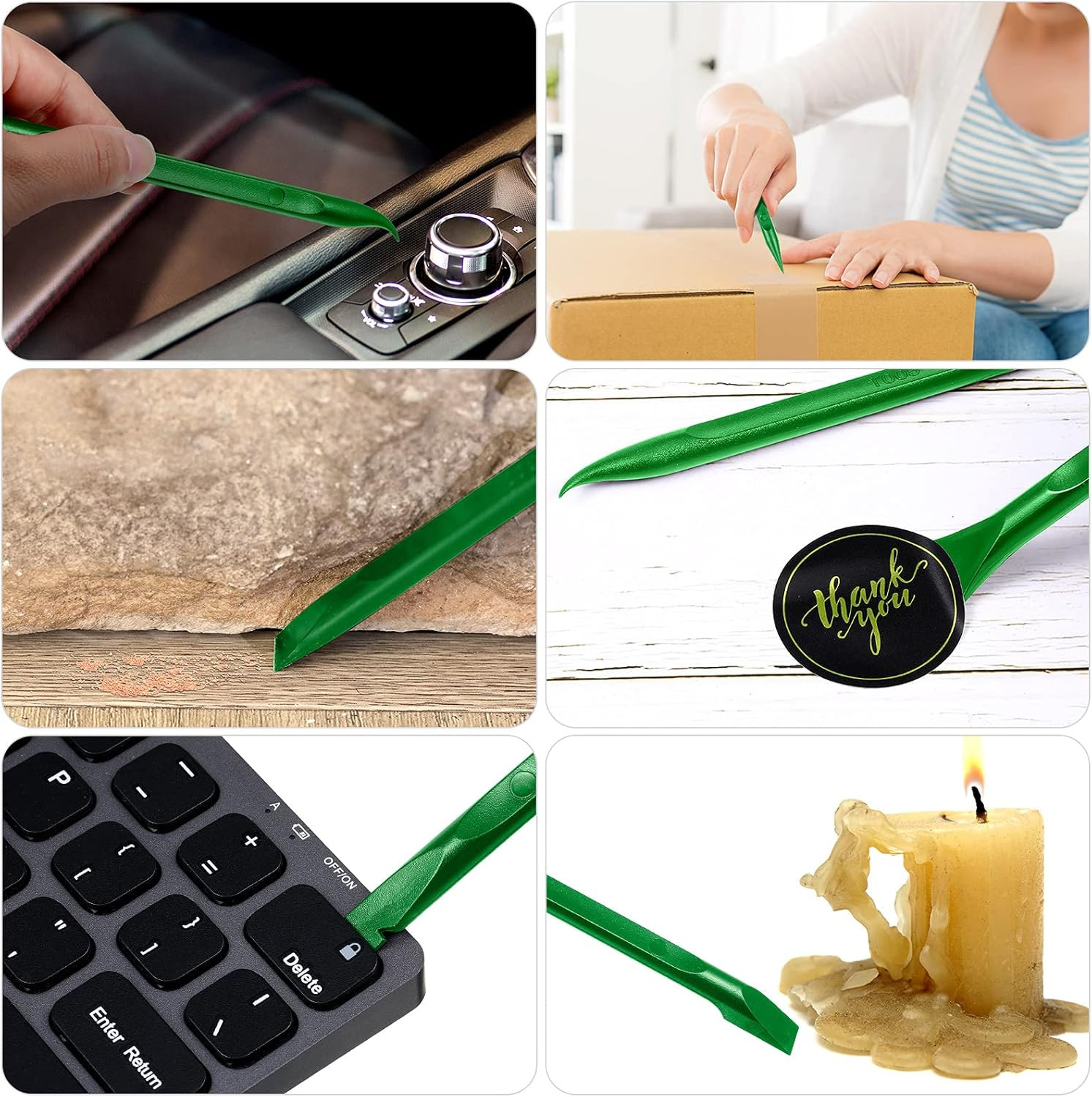 9 Pieces Plastic Scraper Tool Scratch Free Crevice Cleaning Sticker Green