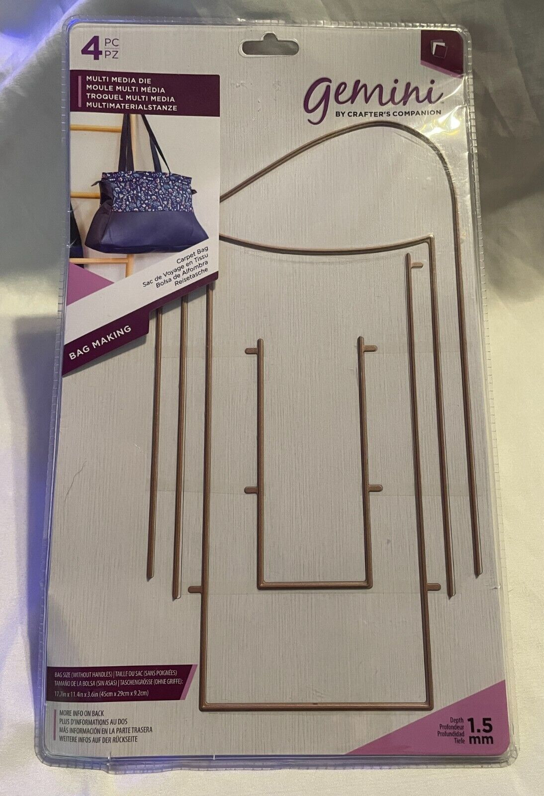 Crafters Companion Gemini Bag Making Die Set - CARPET BAG - NEW Sealed