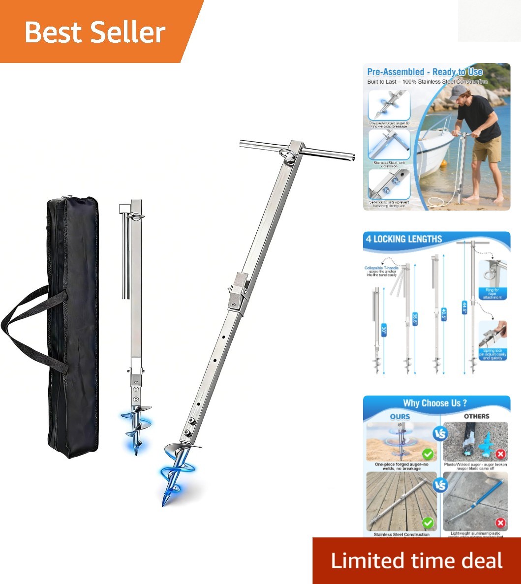 Secure Stainless Steel 22-44.5" Shallow Water Sand Anchor for Family Adventures