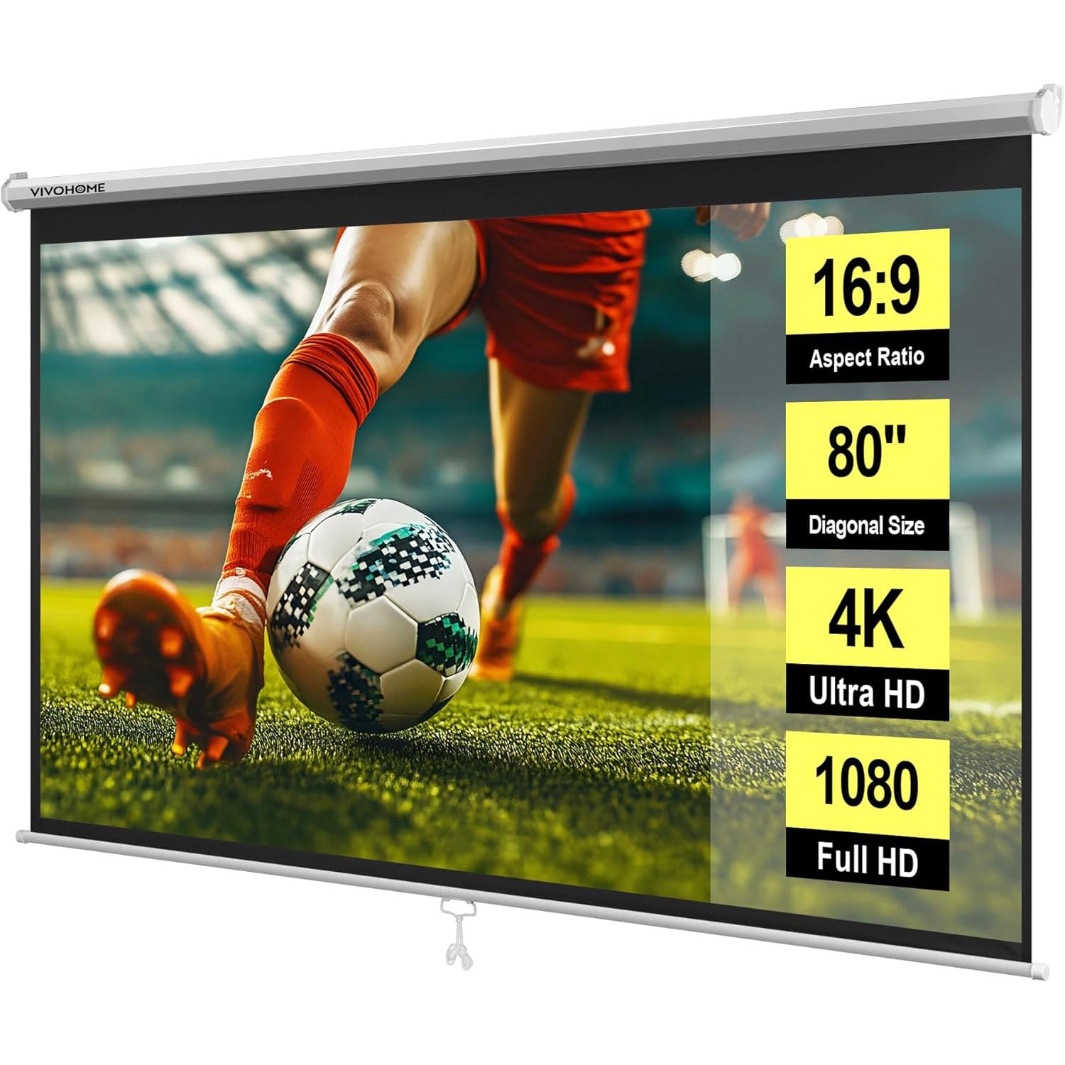 80" Pull Down Projector Screen 16:9 Manual Retractable 4K HD Home Movie Theater