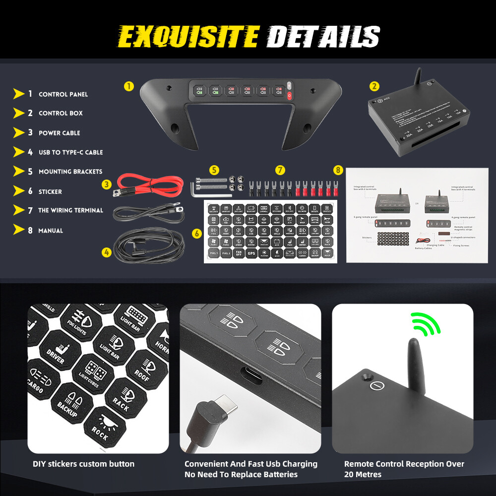 For Dodge Ram 1500 Grab Handle Wireless Auxiliary Switch Panel RGB 6 Gang System