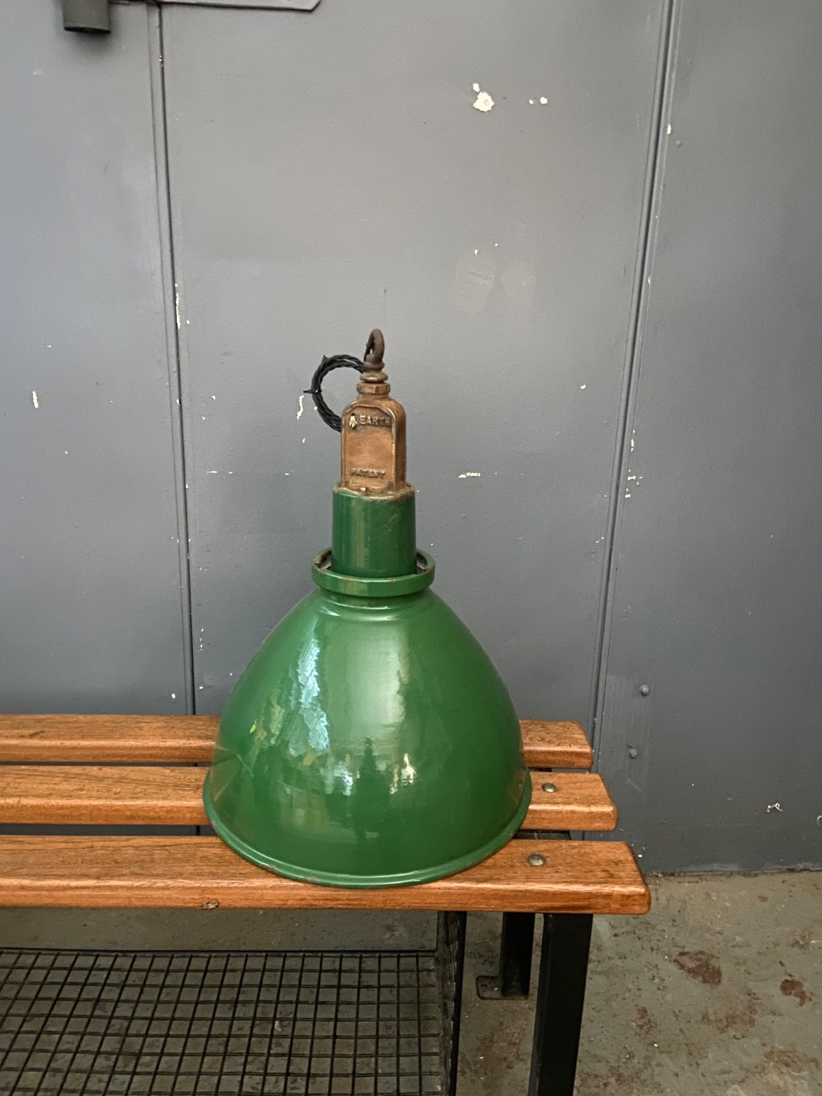 Original Vintage Industrial Enamel Light Shade Green Kitchen Pendant