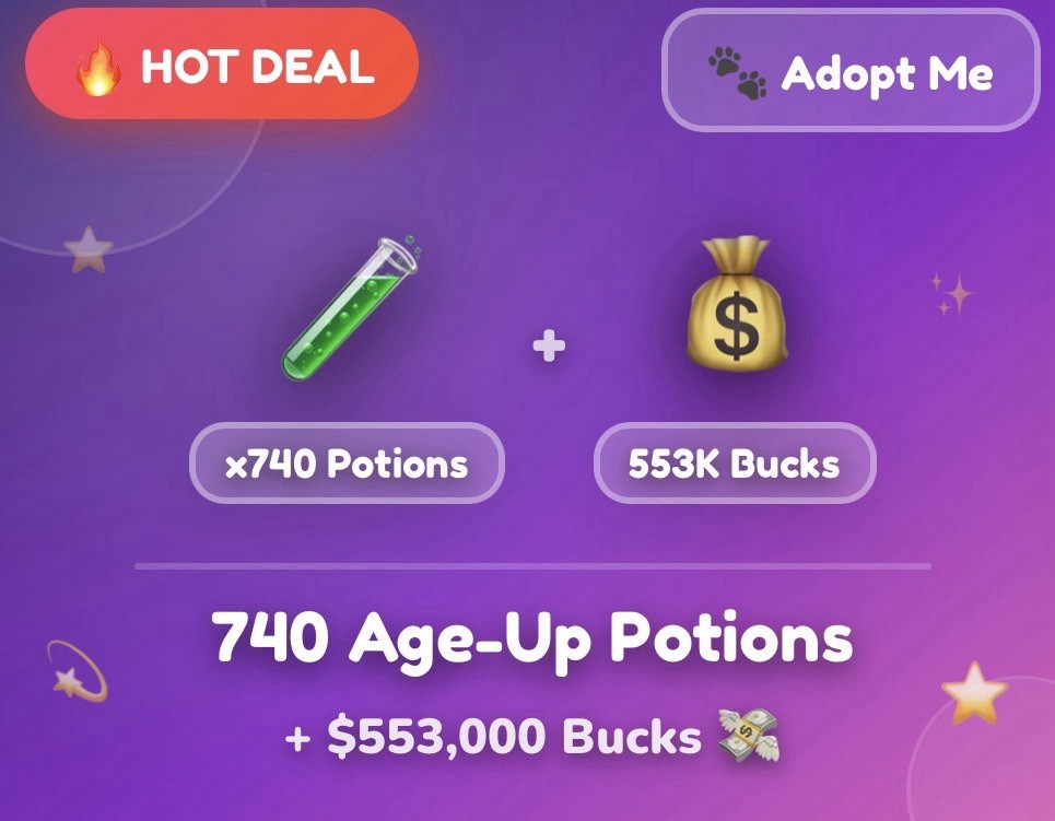 🐶[Adopt] ⚗️ 740 age-up potion + 💸$553,000 bucks