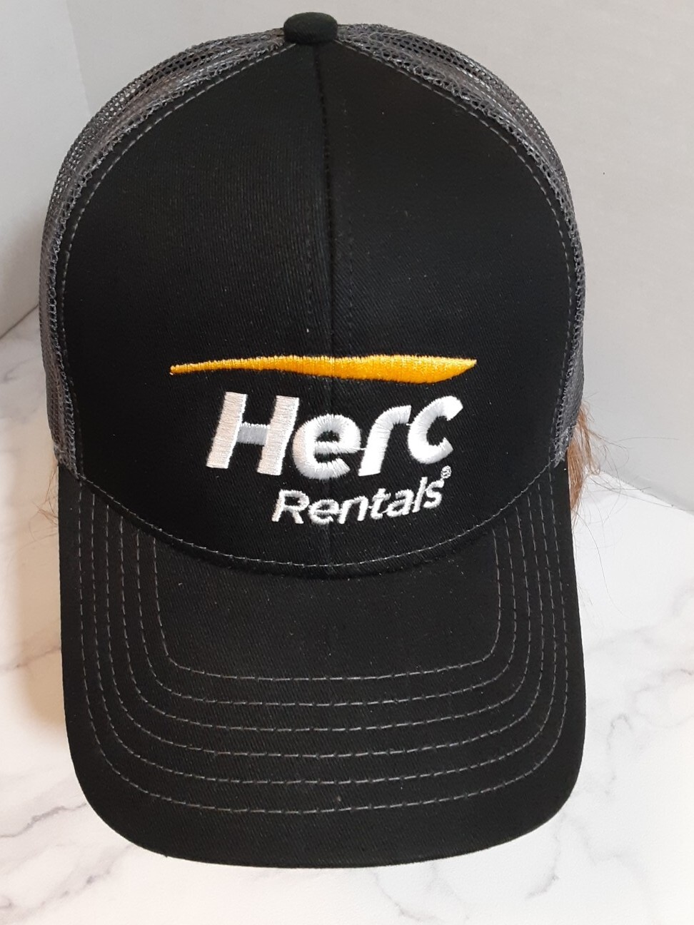 Herc Rentals Hat Cap Black Gray Mesh Snapback Embroidered New Without Tag