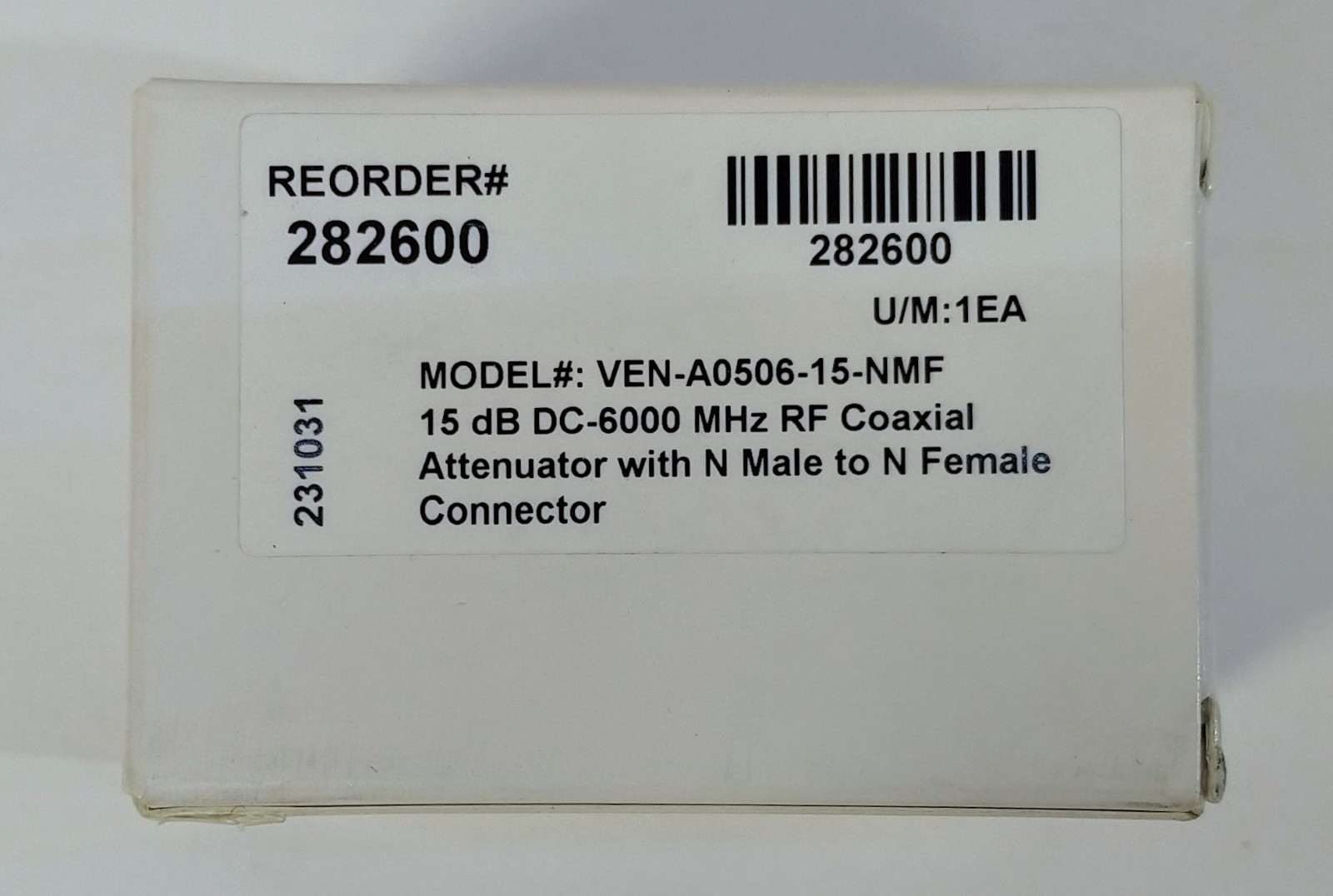 VENTEV #VEN-A0506-15-NMF 15dB Attenuator DC-6GHz 5watt N-Male to N-Female