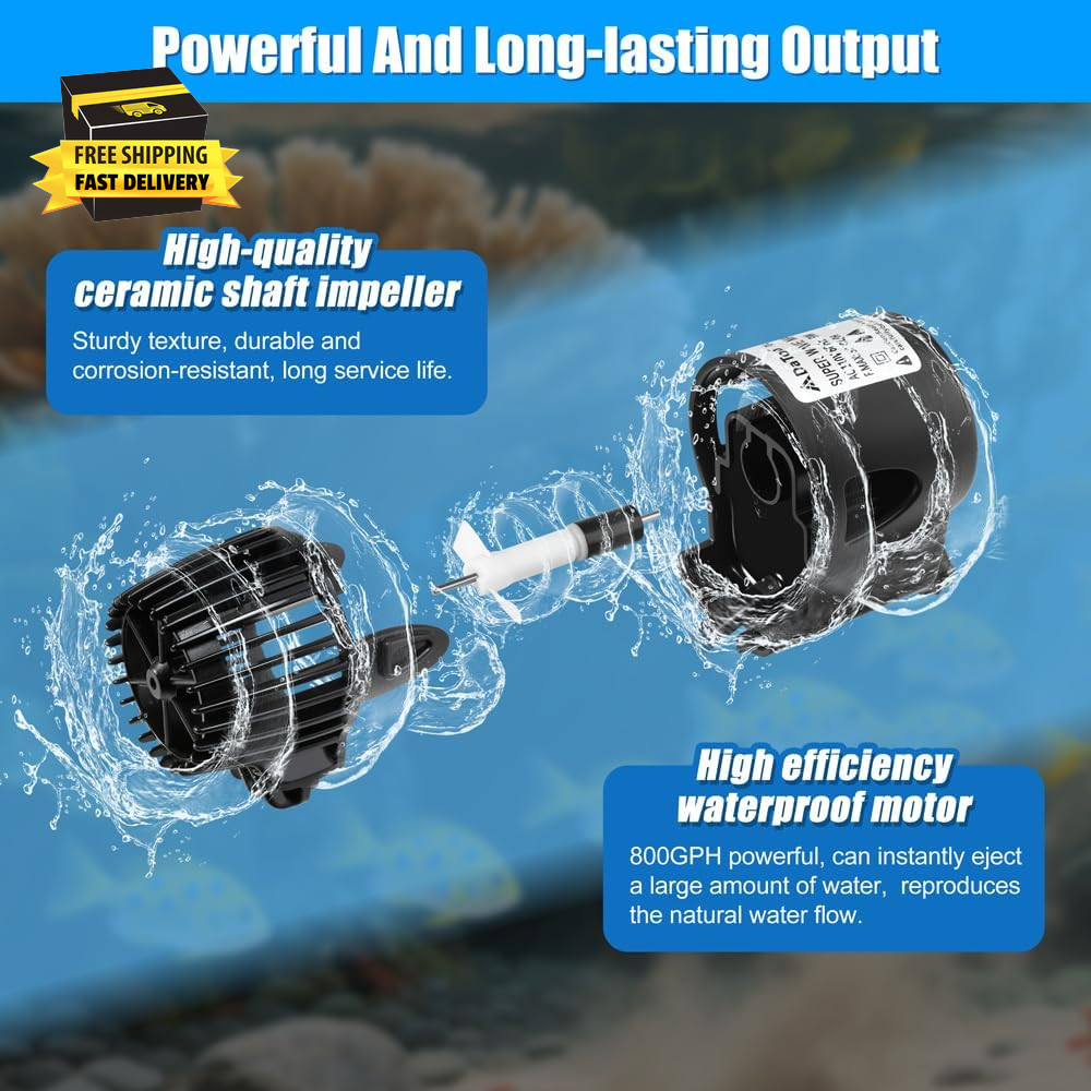 800GPH Mini Aquarium Circulation Pump Ultra-Quiet Fish Tank Wave Maker with Suct