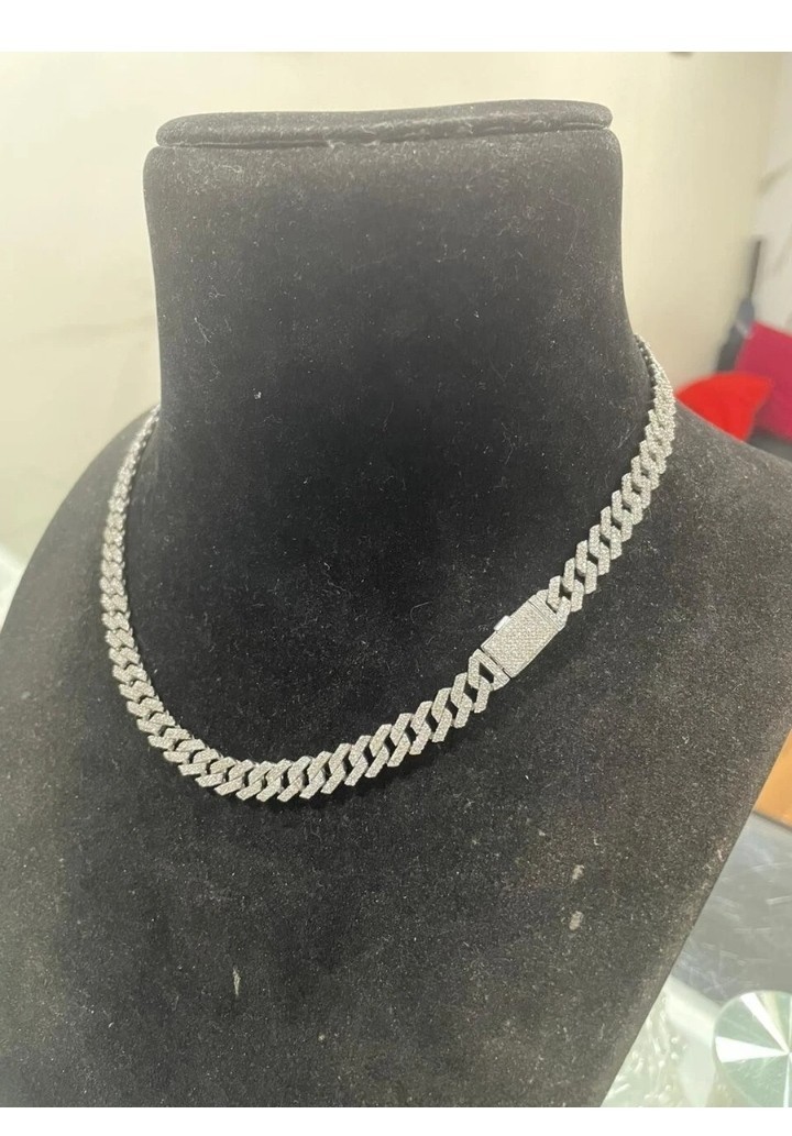 8mm 925 sterling silver 26 inches Cuban link Necklace chain Natural Diamonds