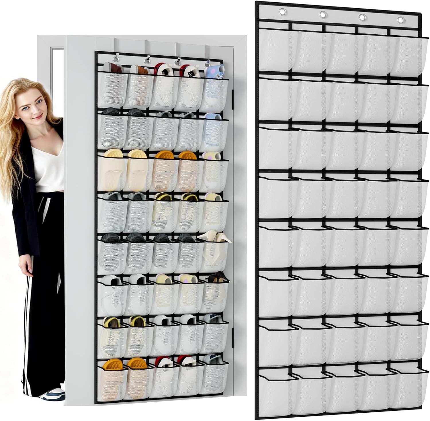 homyfort Over the Door Shoe Organizer, 40 Large Breathable Mesh Pocket,Space Sav