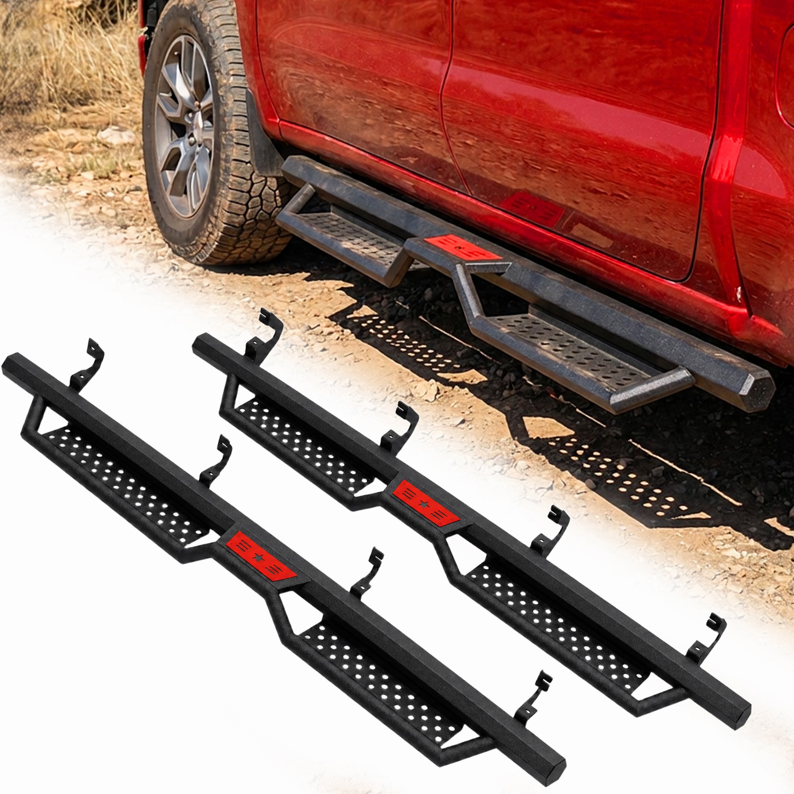 6" Running Boards Silverado/Sierra 2500HD 3500HD Crew Cab,Two Stairs Design Nerf