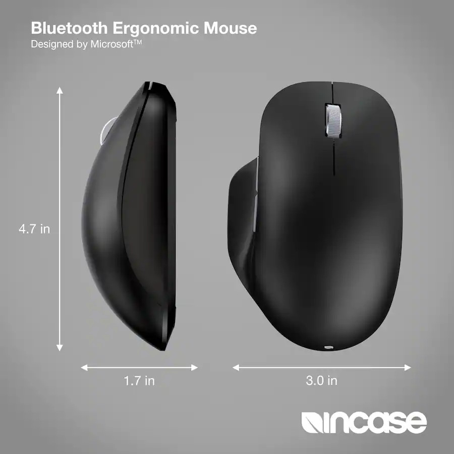 Incase Bluetooth Ergonomic Bluetooth Mouse design by Microsoft for PC Mac black