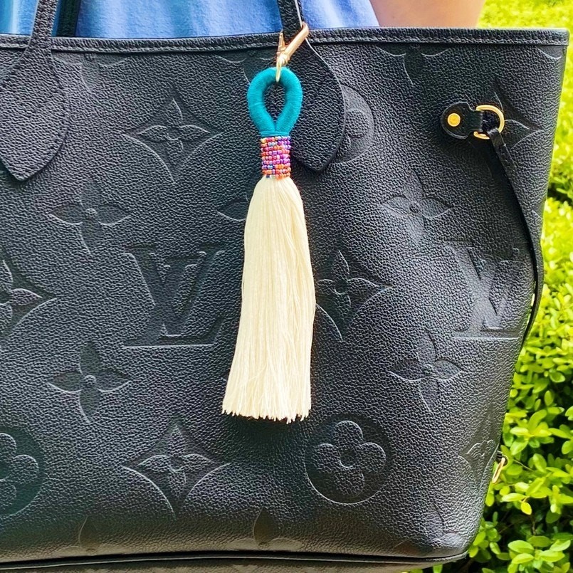Maya Bay Tasseled Key Chain Bag Charm Teal