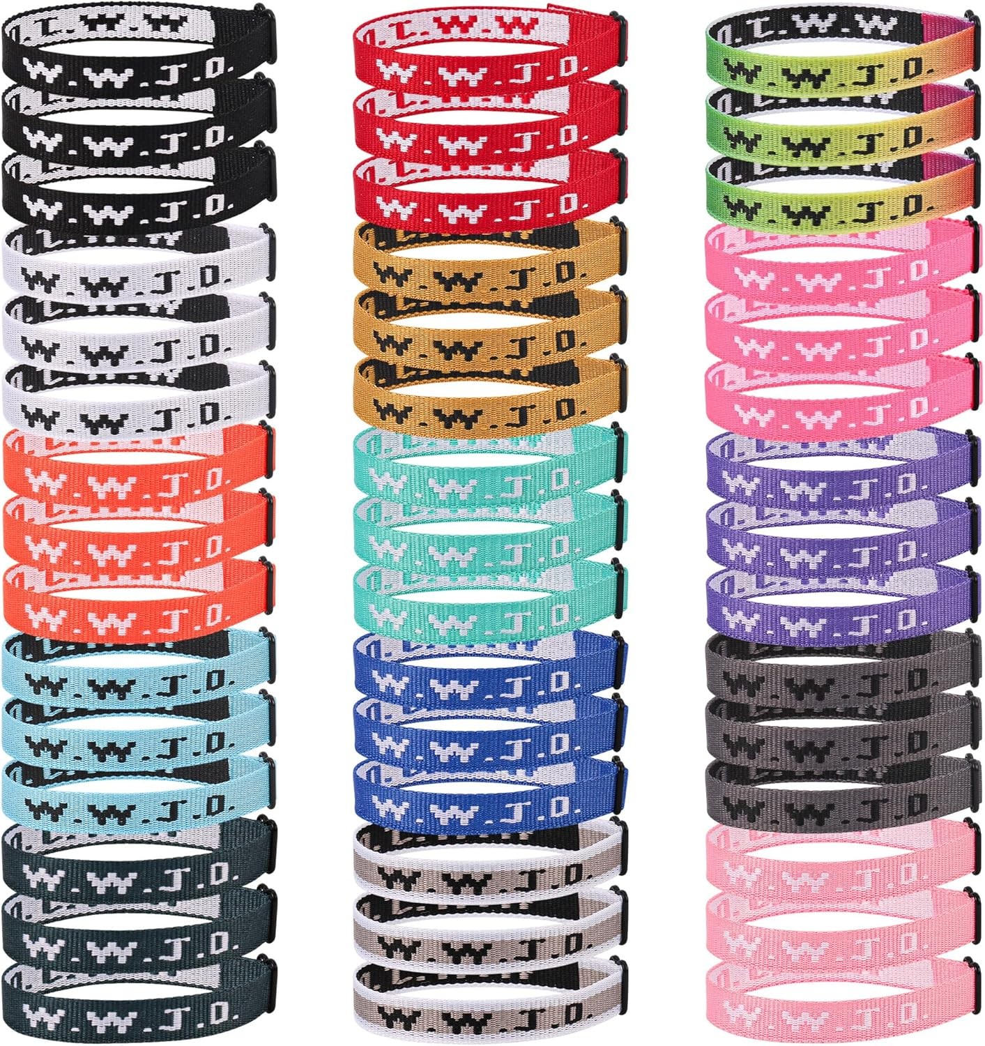 WWJD Bracelet Pack Adjustable Christian Jesus Wristbands 45 Pcs for Gifts