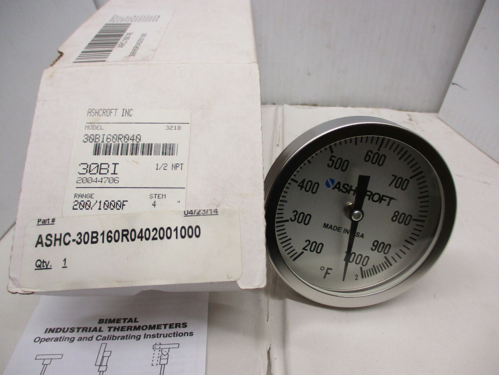 Ashcroft -4" Bi-Metal Thermometer- 200-1000 Degree