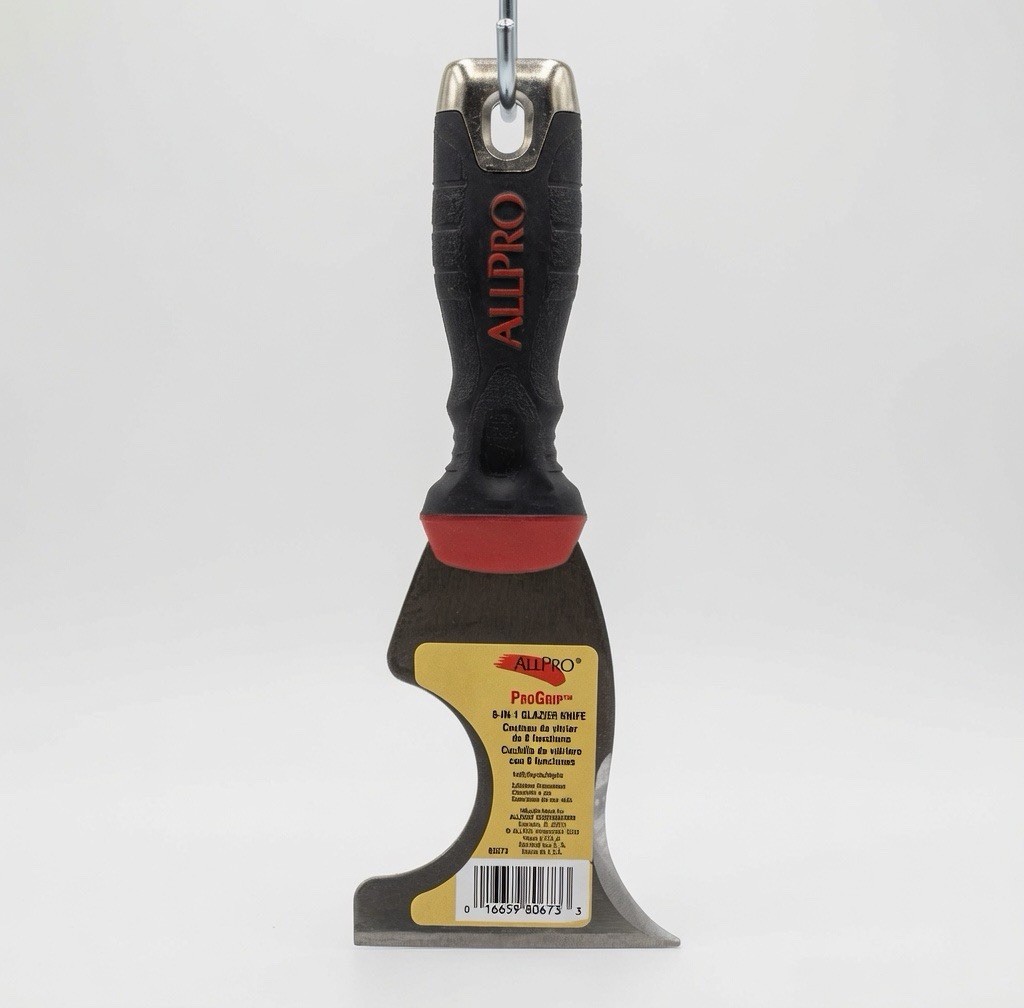 Allpro ProGrip 3in 8-in-1 Glazier Knife/Scraper Steel Blade Black/Red 80673